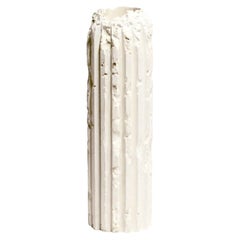 Rib 16X Thin Tall Ivory White Cornice Vessel by Lenny Stopp