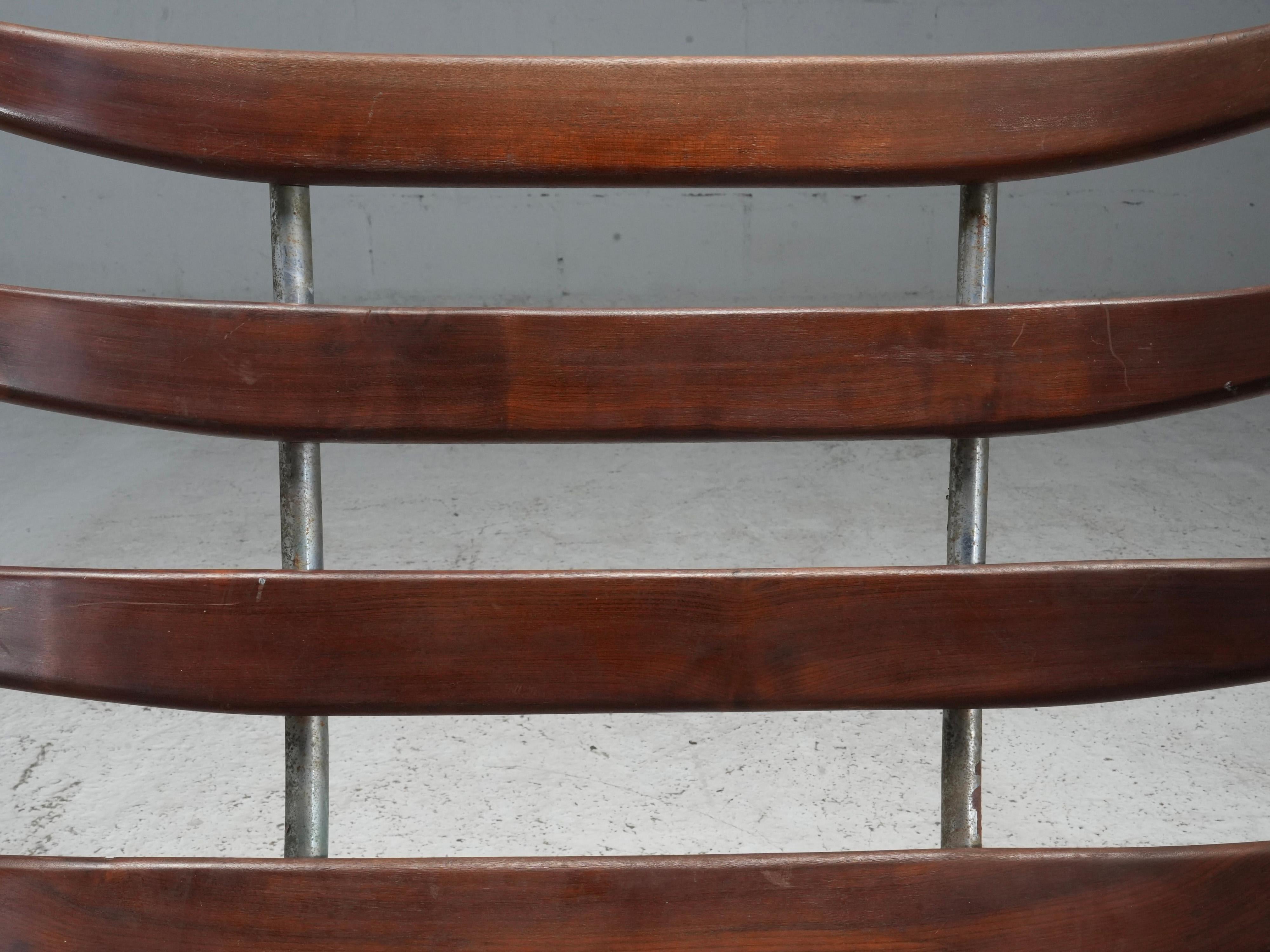 Mid-Century Modern Rib Chair in Teak and Metal, Brazil, 1950's For Sale