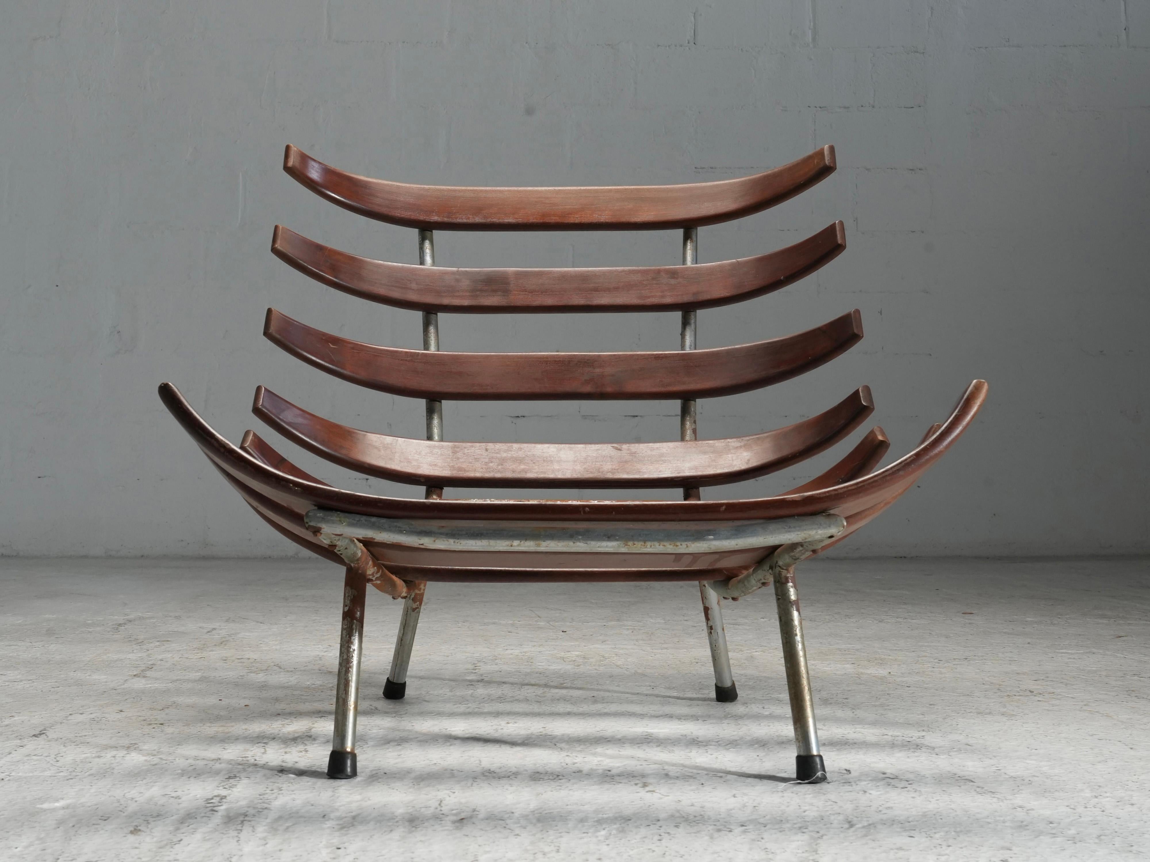 20th Century Rib Chair in Teak and Metal, Brazil, 1950's For Sale