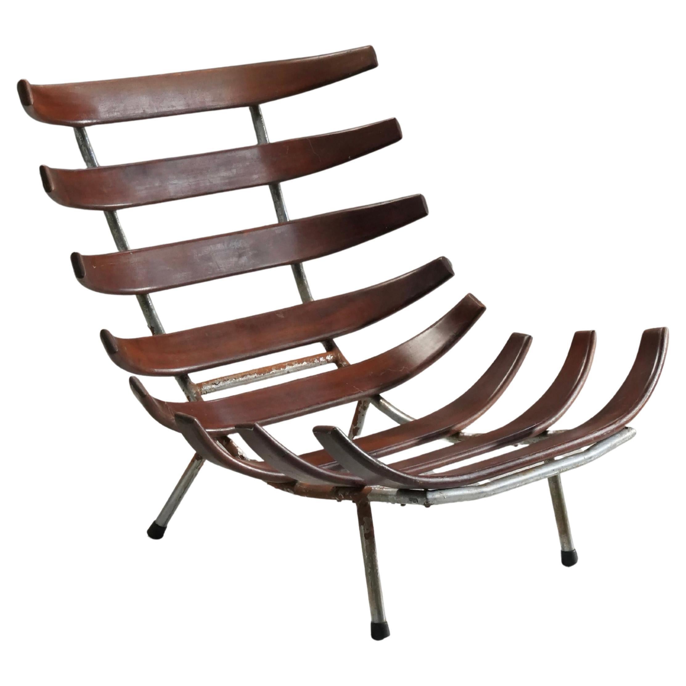 Rib Chair in Teak and Metal, Brazil, 1950's