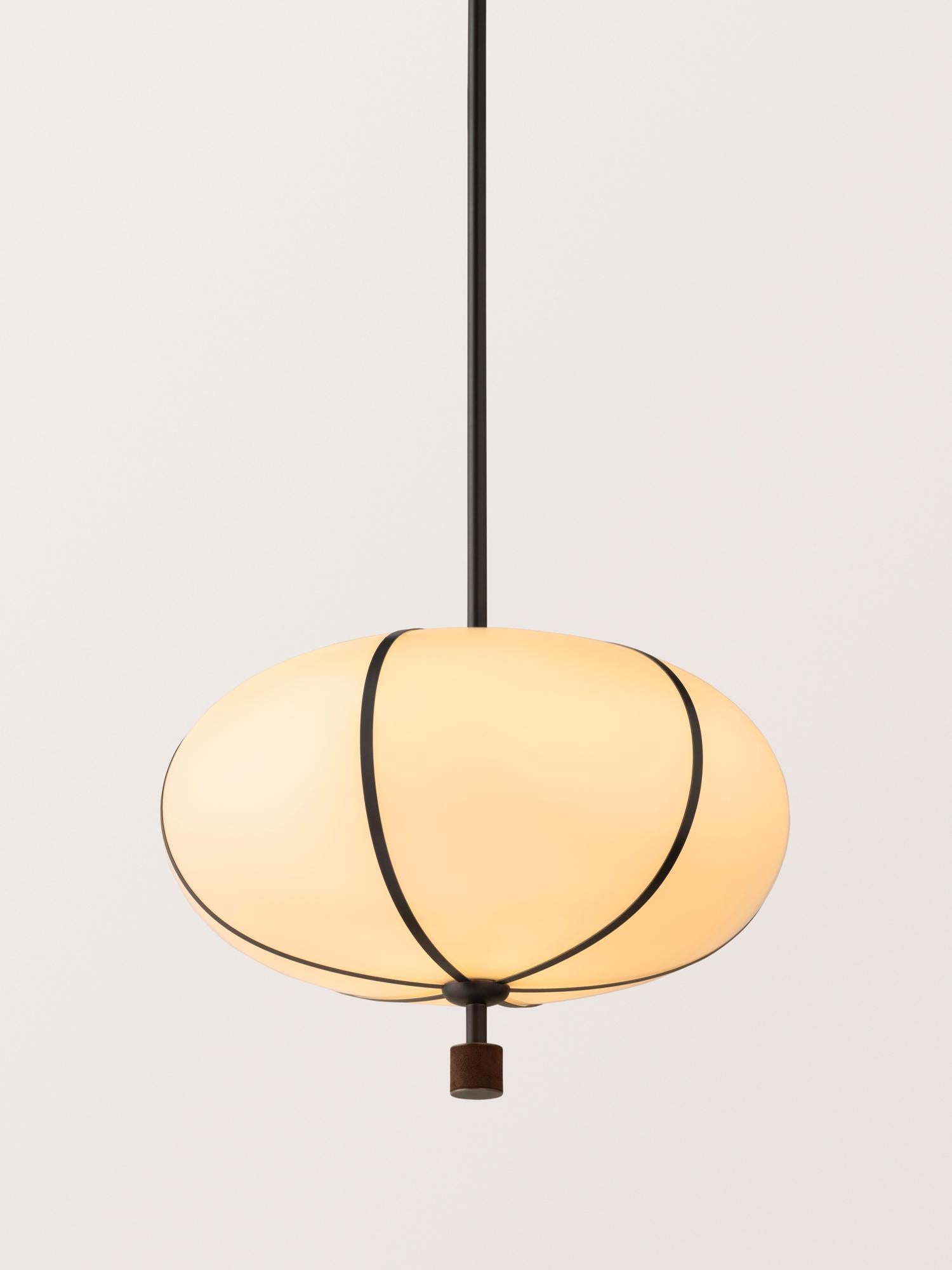 Contemporary Rib Pendant - Large Ellipse in Antique Brass For Sale
