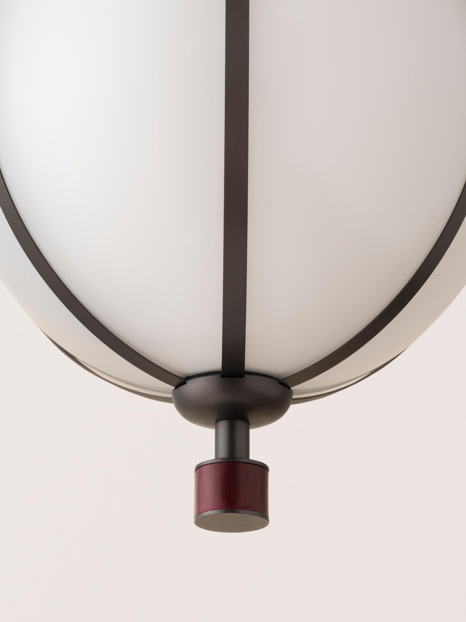 Brass Rib Pendant - Small Sphere in Satin Black For Sale