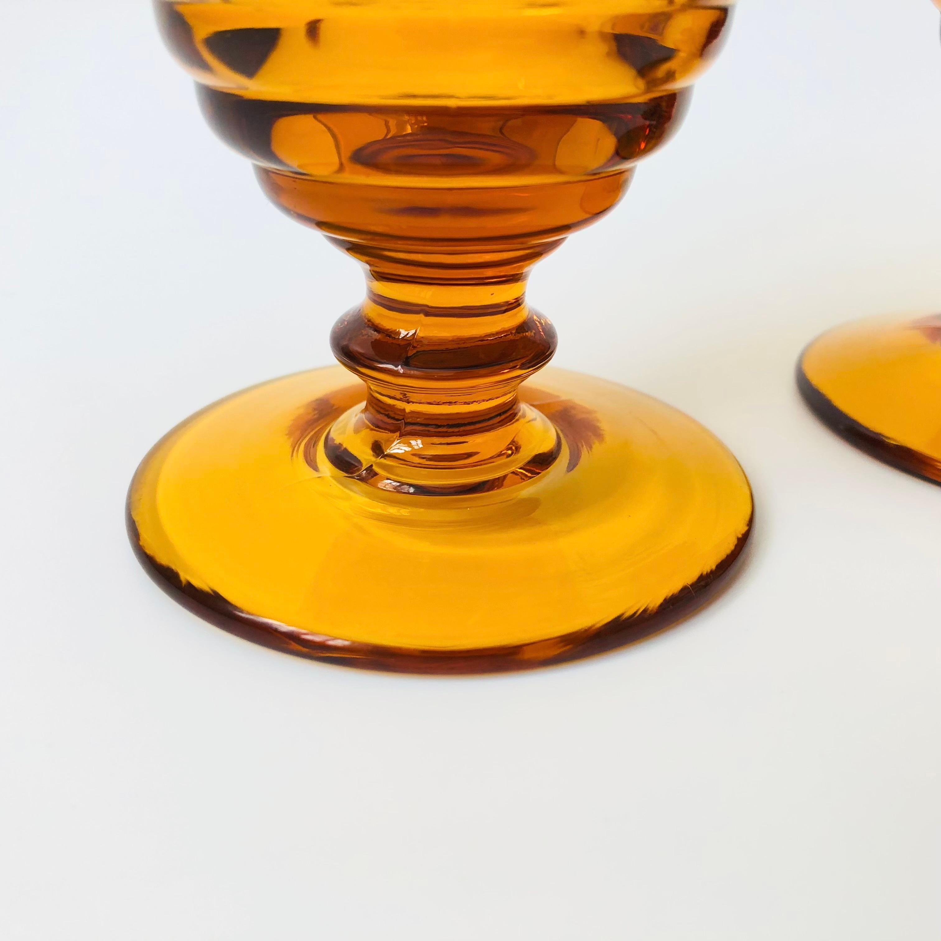 Ribbed Amber Wine Goblets - Set of 4 In Good Condition For Sale In Vallejo, CA