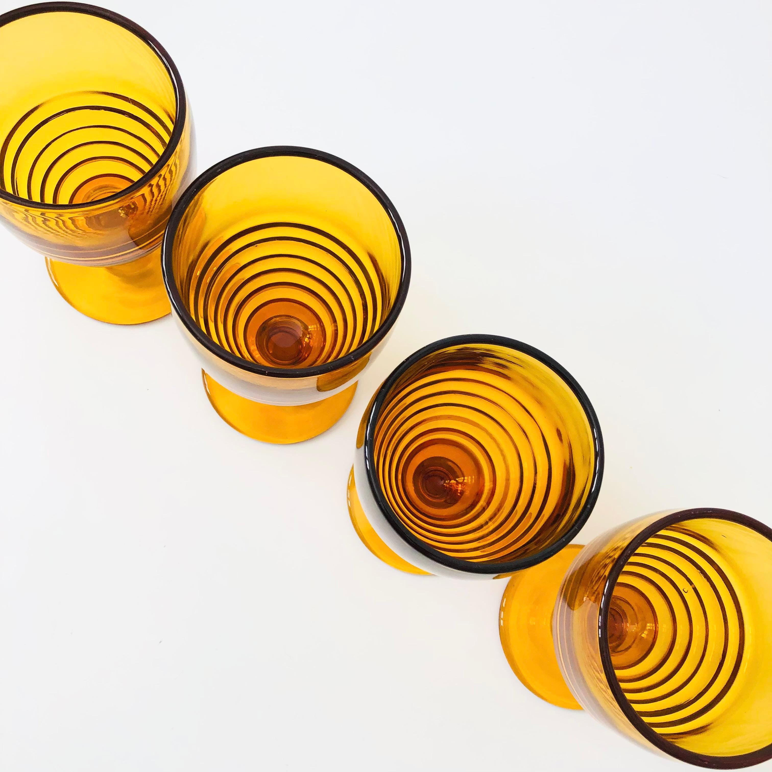 Glass Ribbed Amber Wine Goblets - Set of 4 For Sale