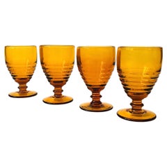 Copas de vino de ámbar estriado - Set de 4