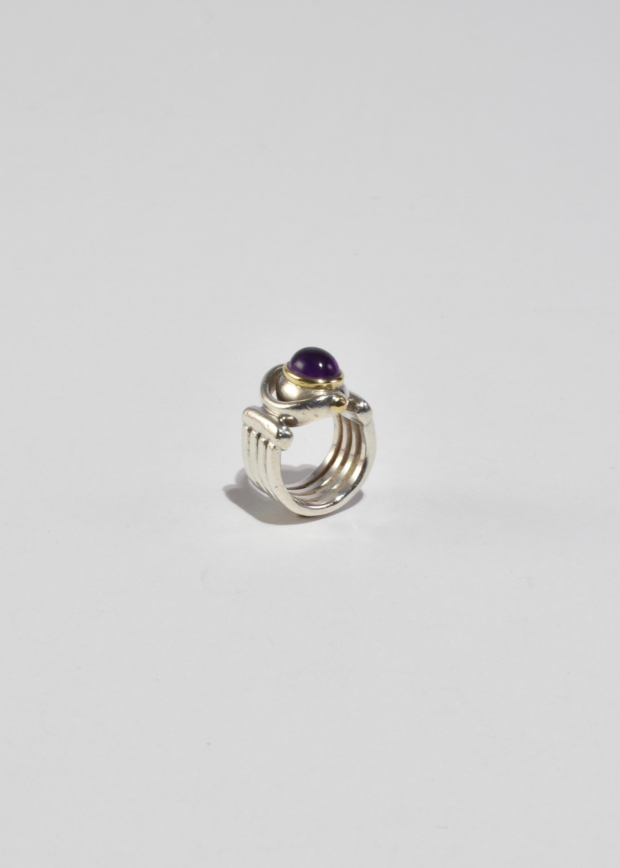 Modernist Ribbed Amethyst Ring For Sale