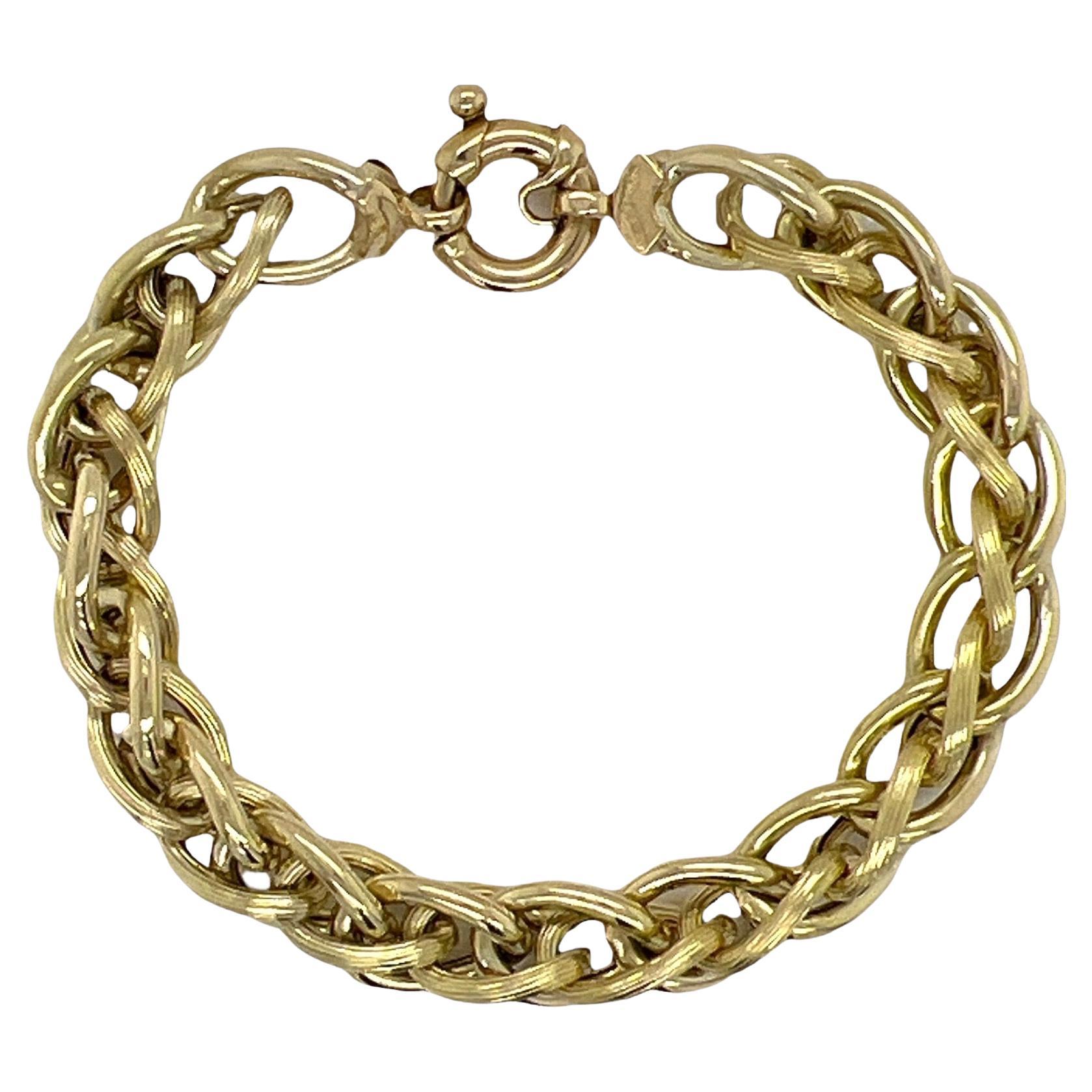 Diamond and Quartz Crystal Chunky Open Link Gold Bracelet Estate Fine