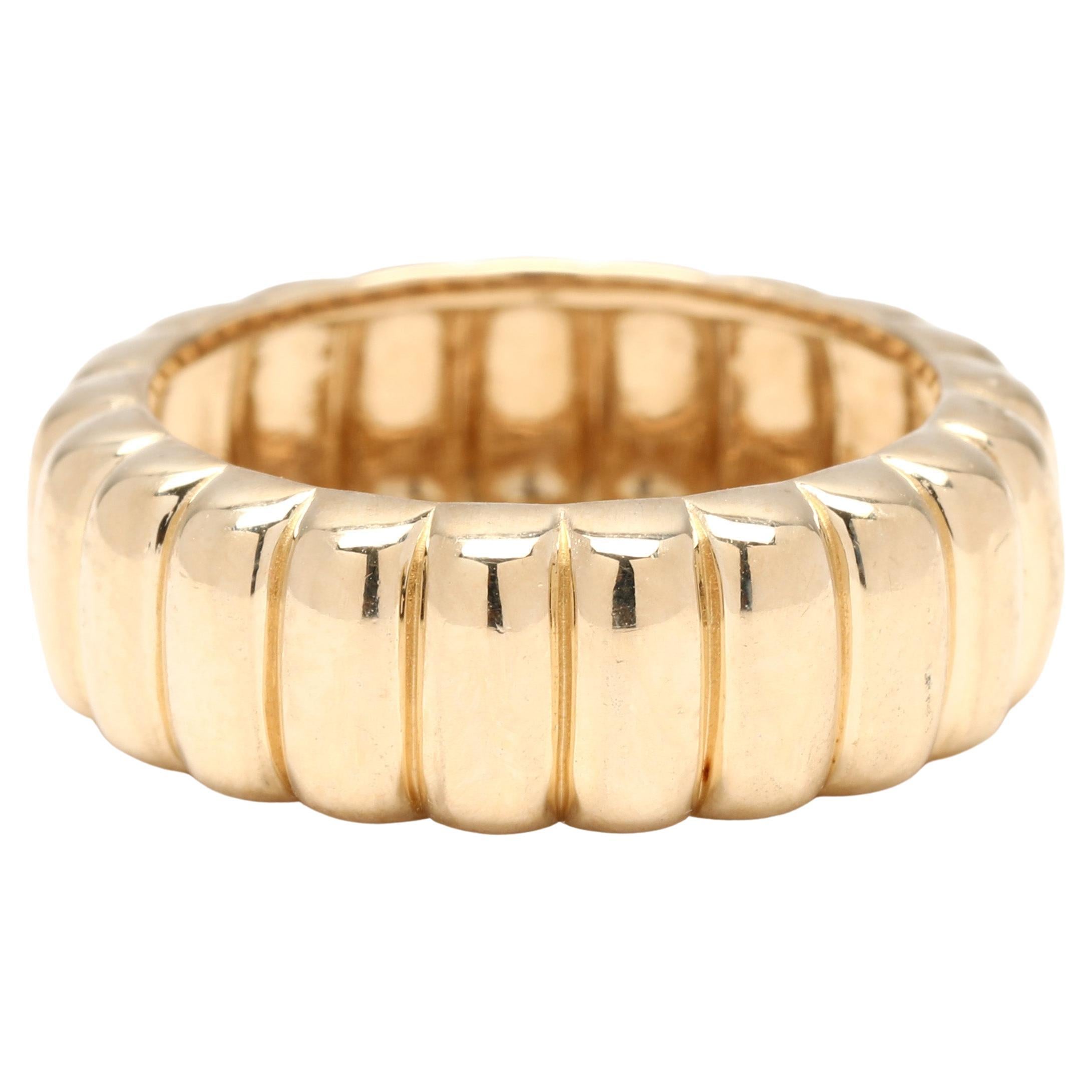 Anillo de banda acanalada, oro amarillo de 14k, talla 4,75-5