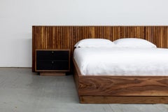 "Mary Elizabeth" Walnut Bed w/ Integrated Leather Nightstands by Kate Duncan
