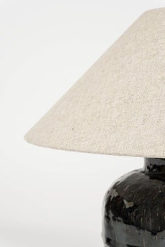 Ribbed Black Glazed Table Lamp with Linen Shade