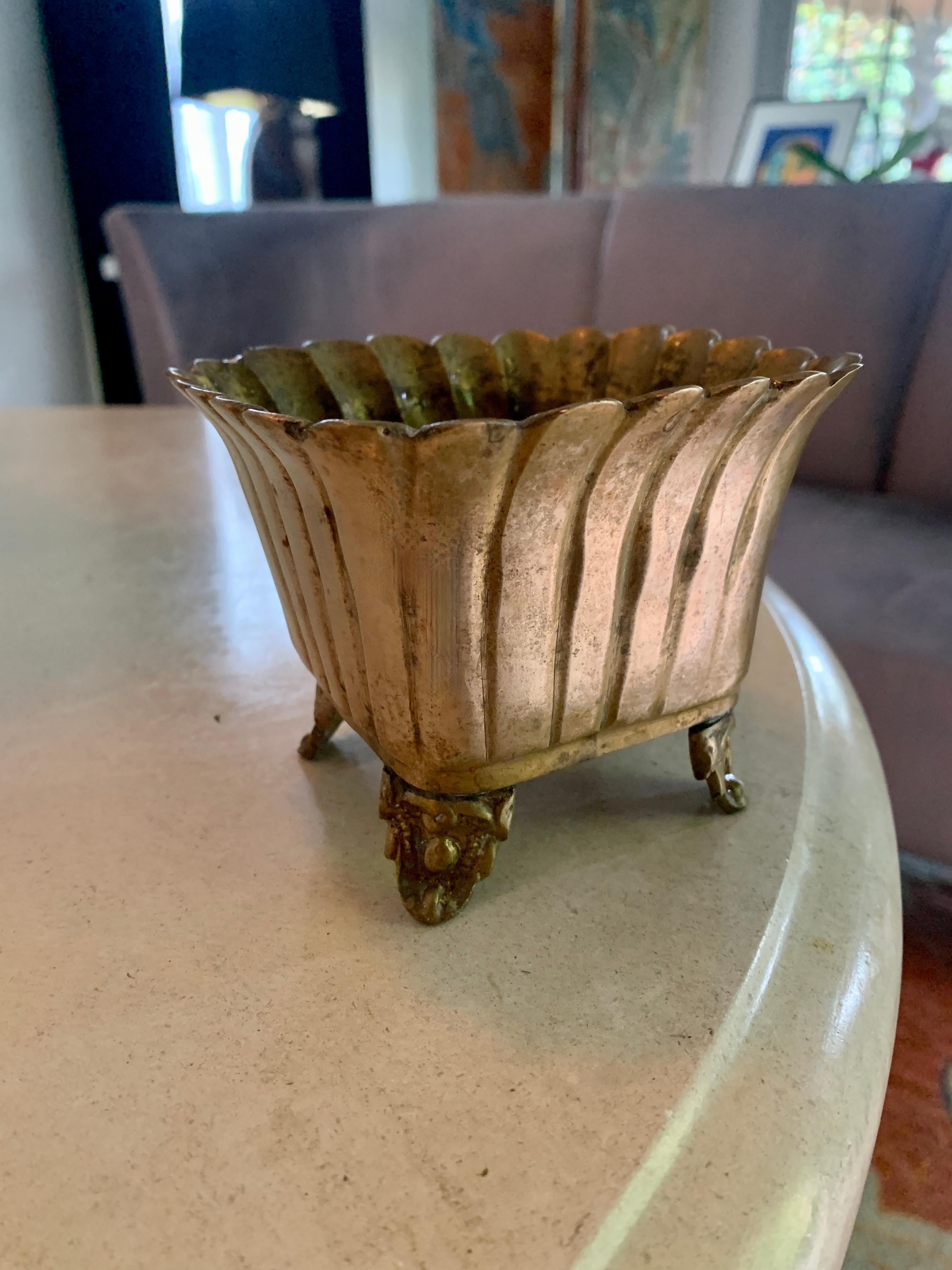 Italian Ribbed Brass Footed Planter