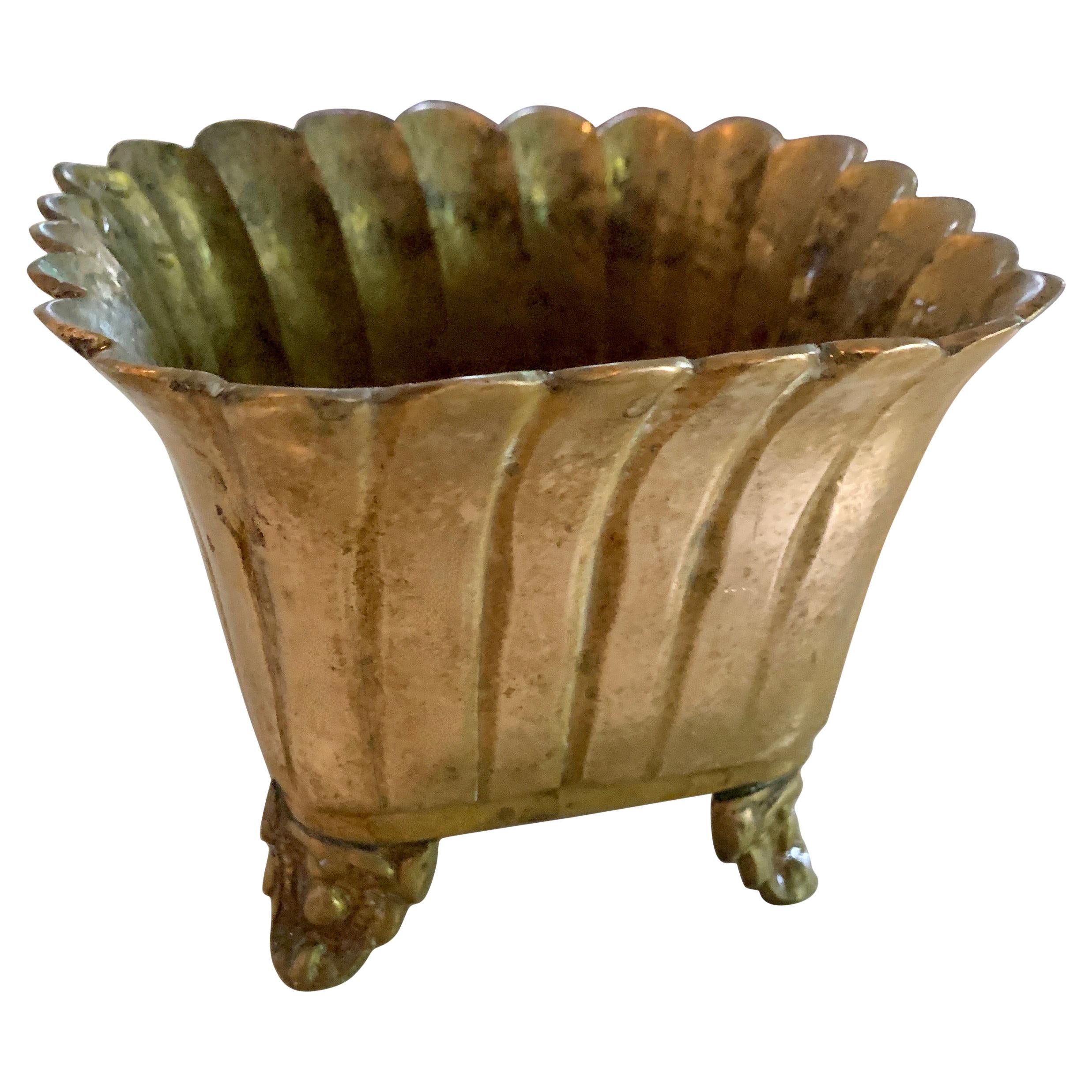 Ribbed Brass Footed Planter