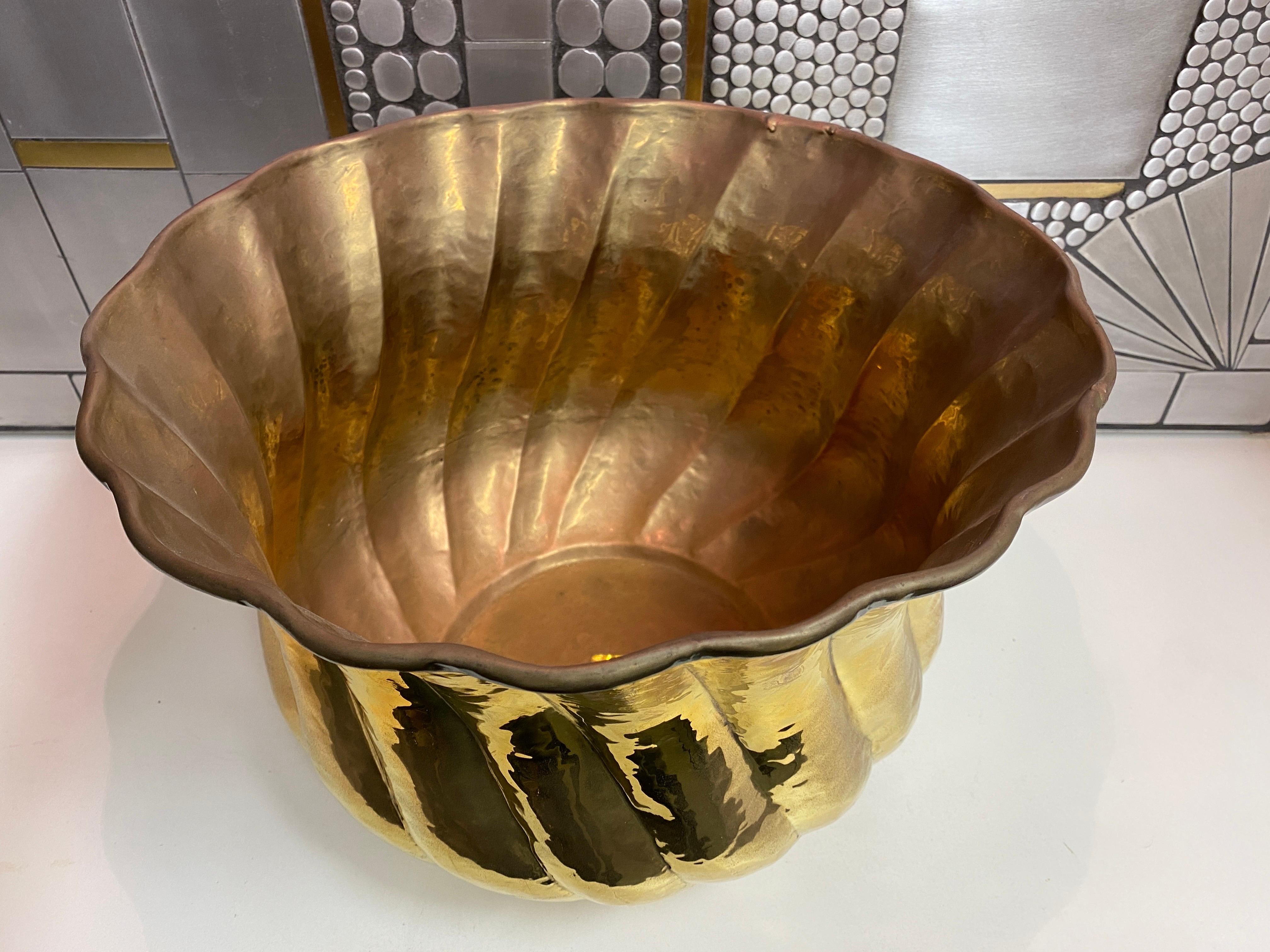 Ribbed Brass Planter For Sale 5