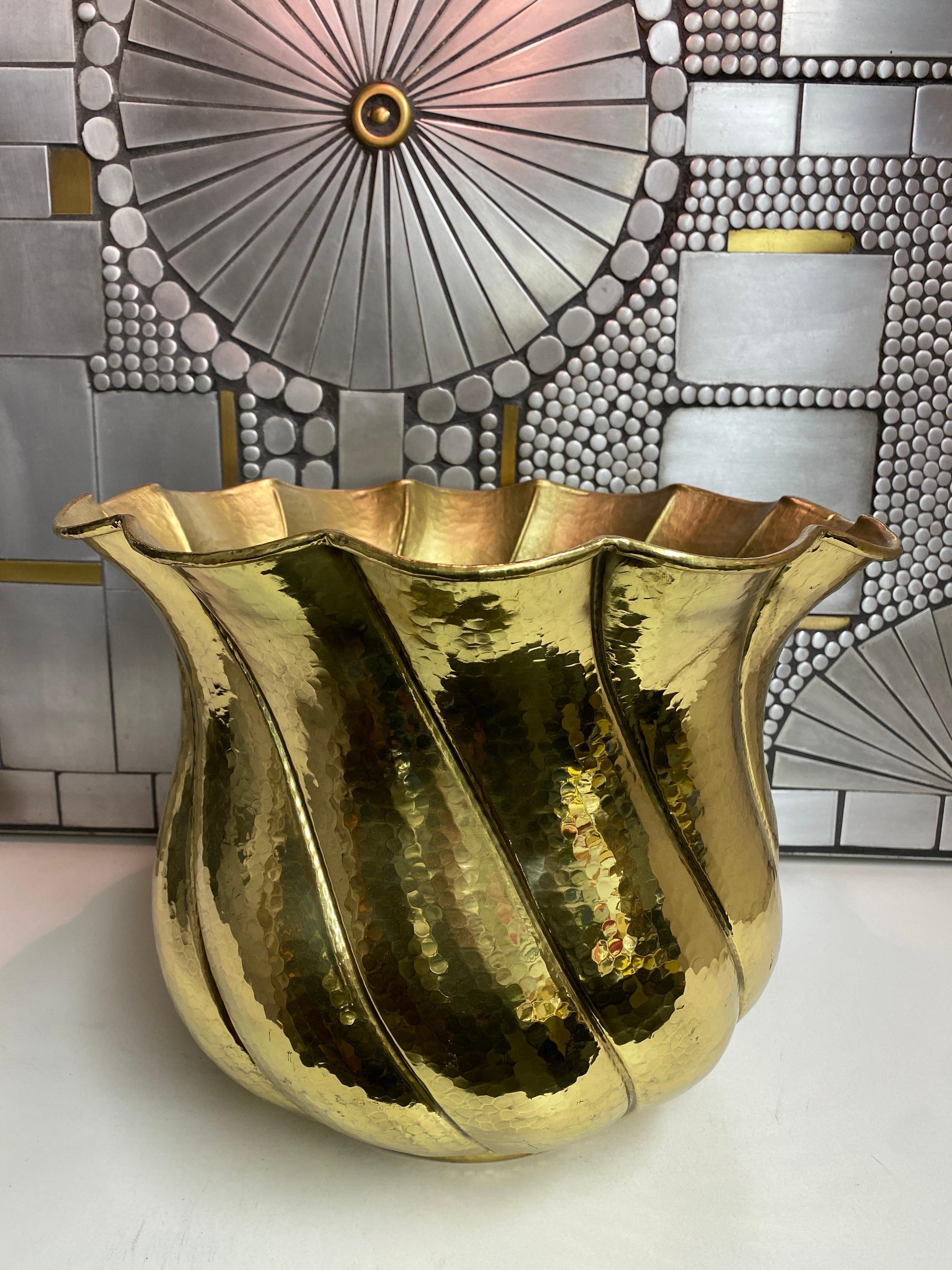Late 20th Century Ribbed Brass Planter For Sale