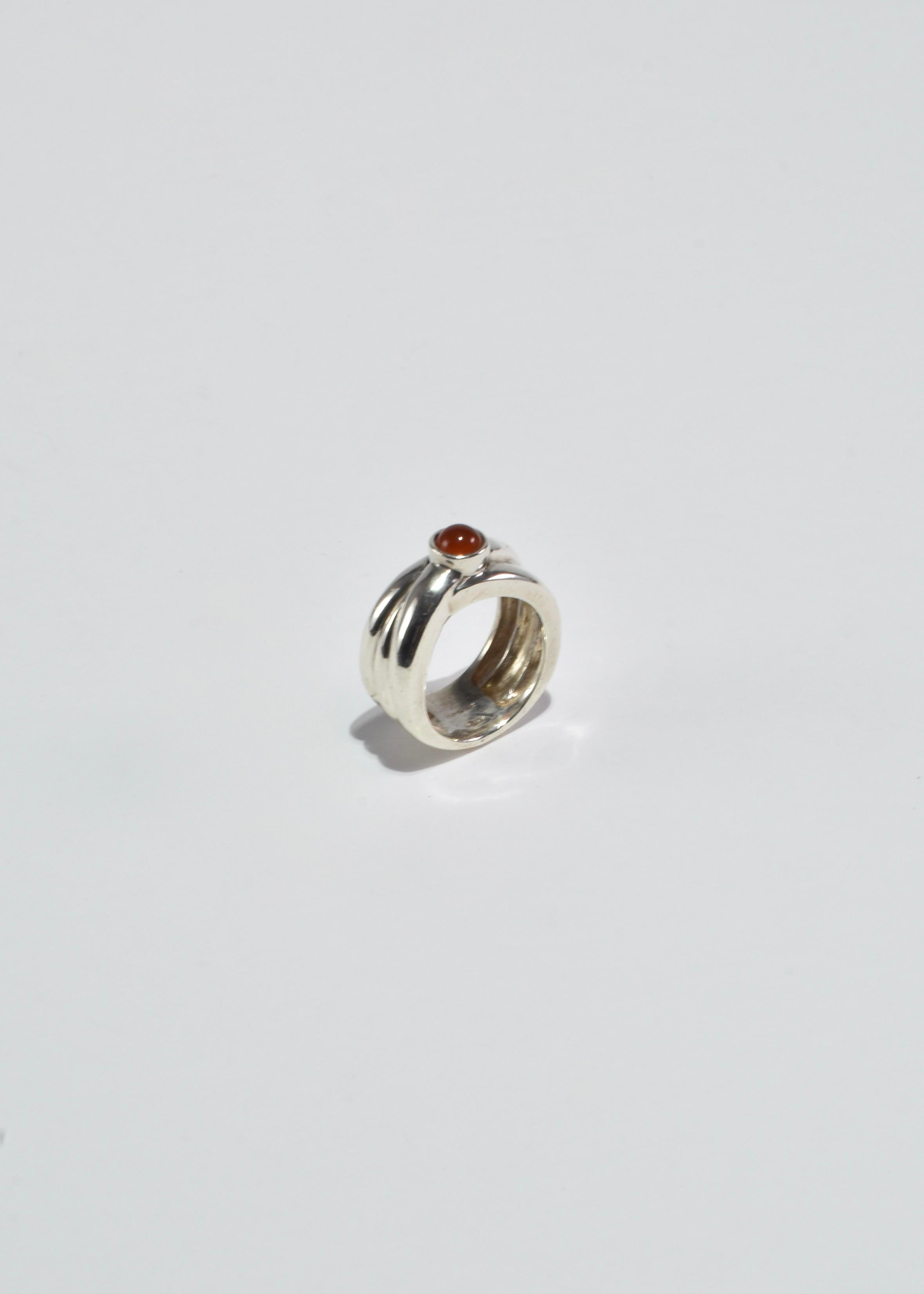 Modernist Ribbed Carnelian Ring