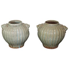 Ribbed Celedon Vase, China, Contemporary