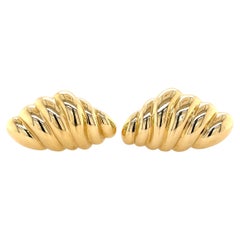 Retro Ribbed Clip-on Earring Yellow Gold