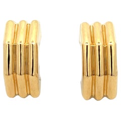 Ribbed Contemporary 14 Karat Yellow Gold Half Hoop Vintage Earclip Earrings