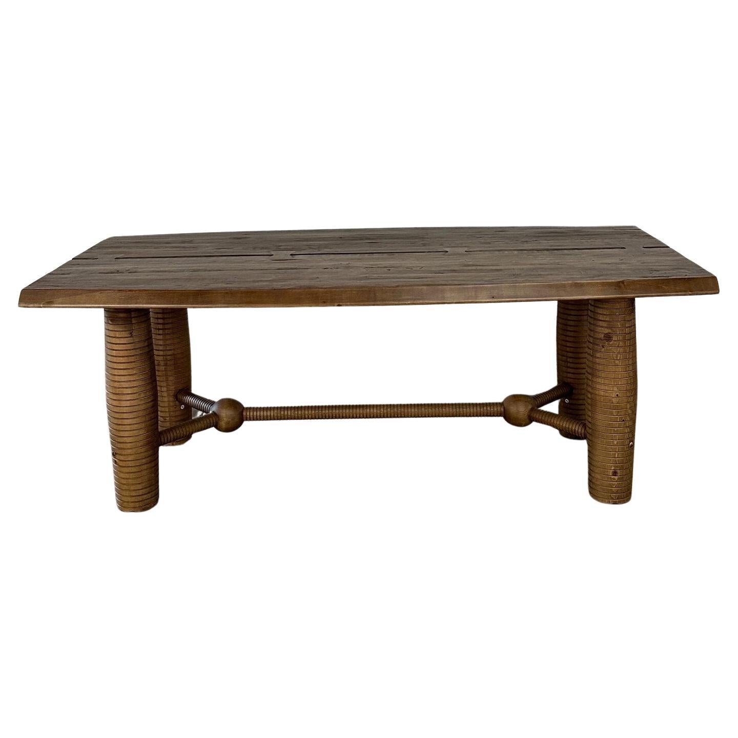 Ribbed Contemporary dining table in reclaimed oak For Sale