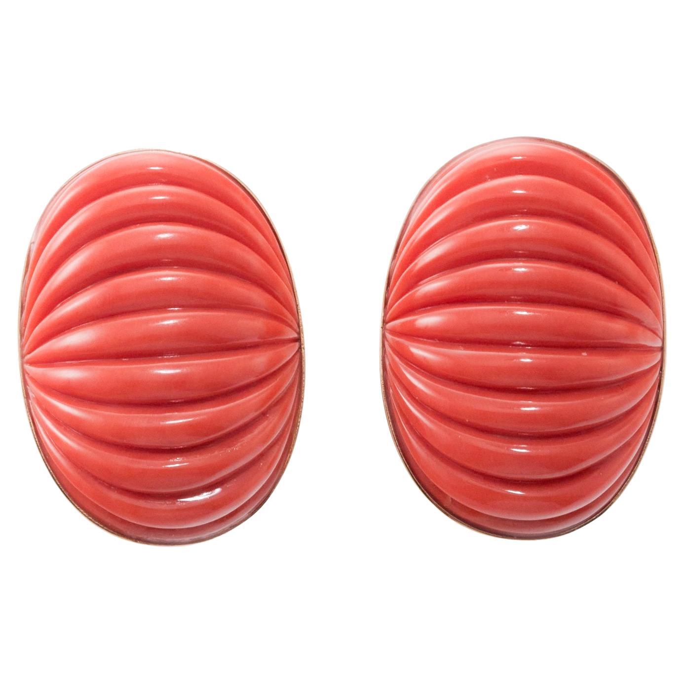 Ribbed Coral Gold Large Earrings