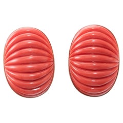 Ribbed Coral Gold Large Earrings