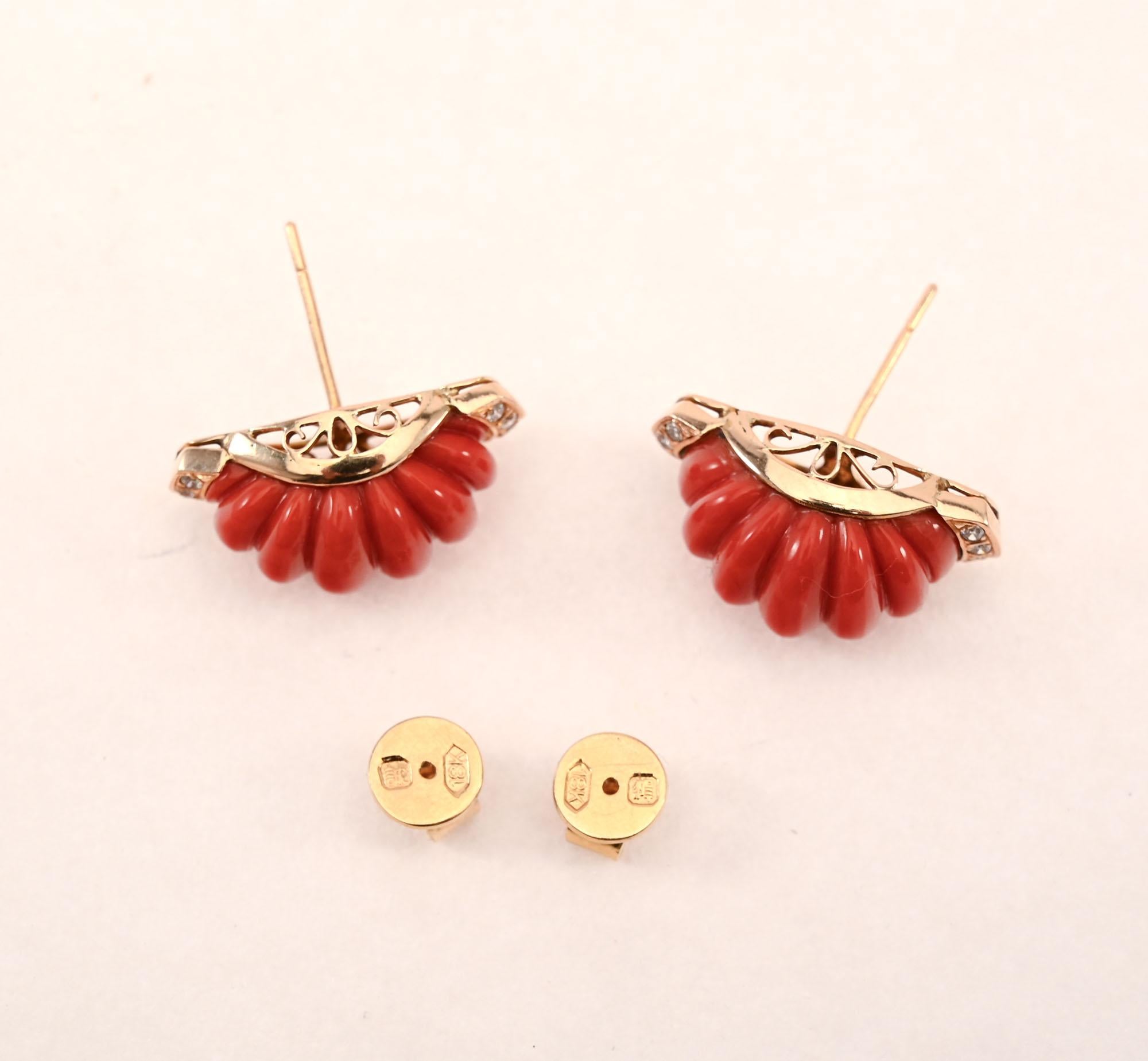Modern Ribbed Coral Half Hoop Earrings For Sale