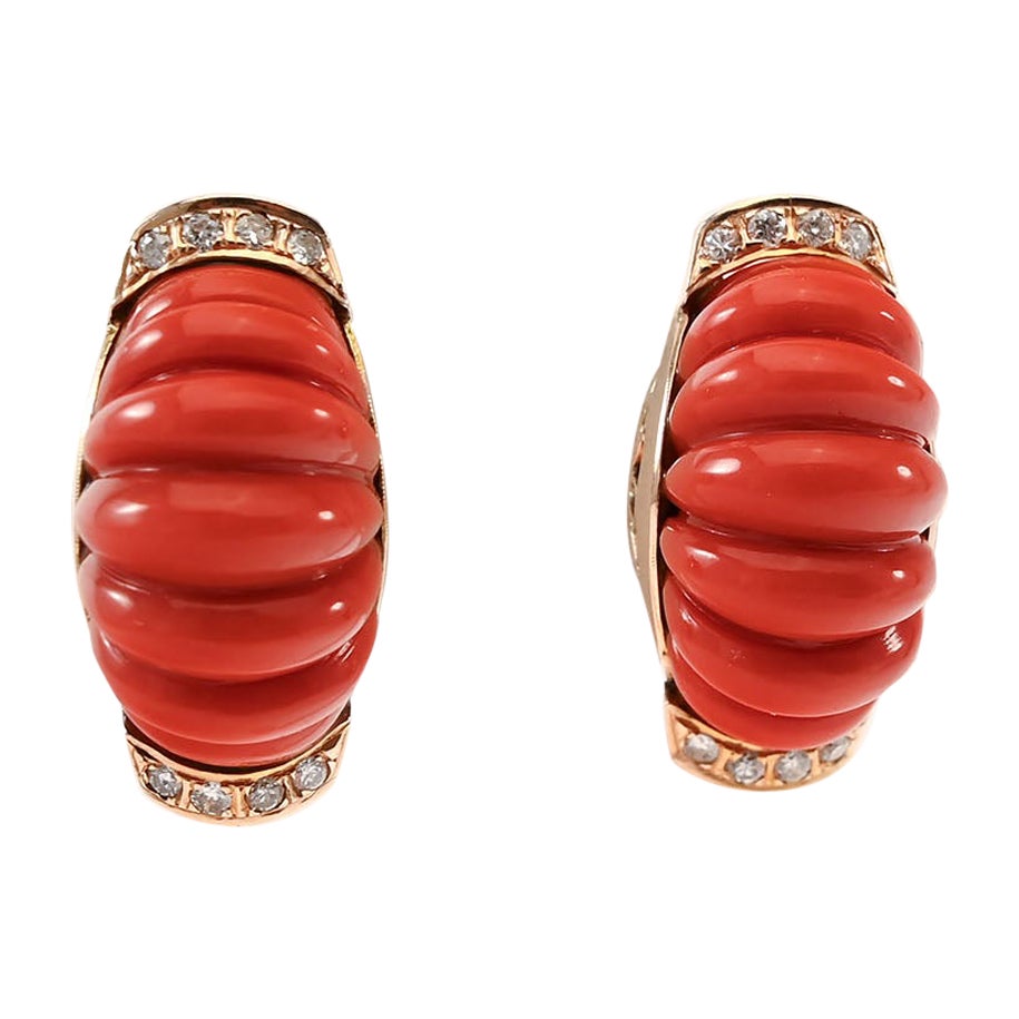 Ribbed Coral Half Hoop Earrings For Sale