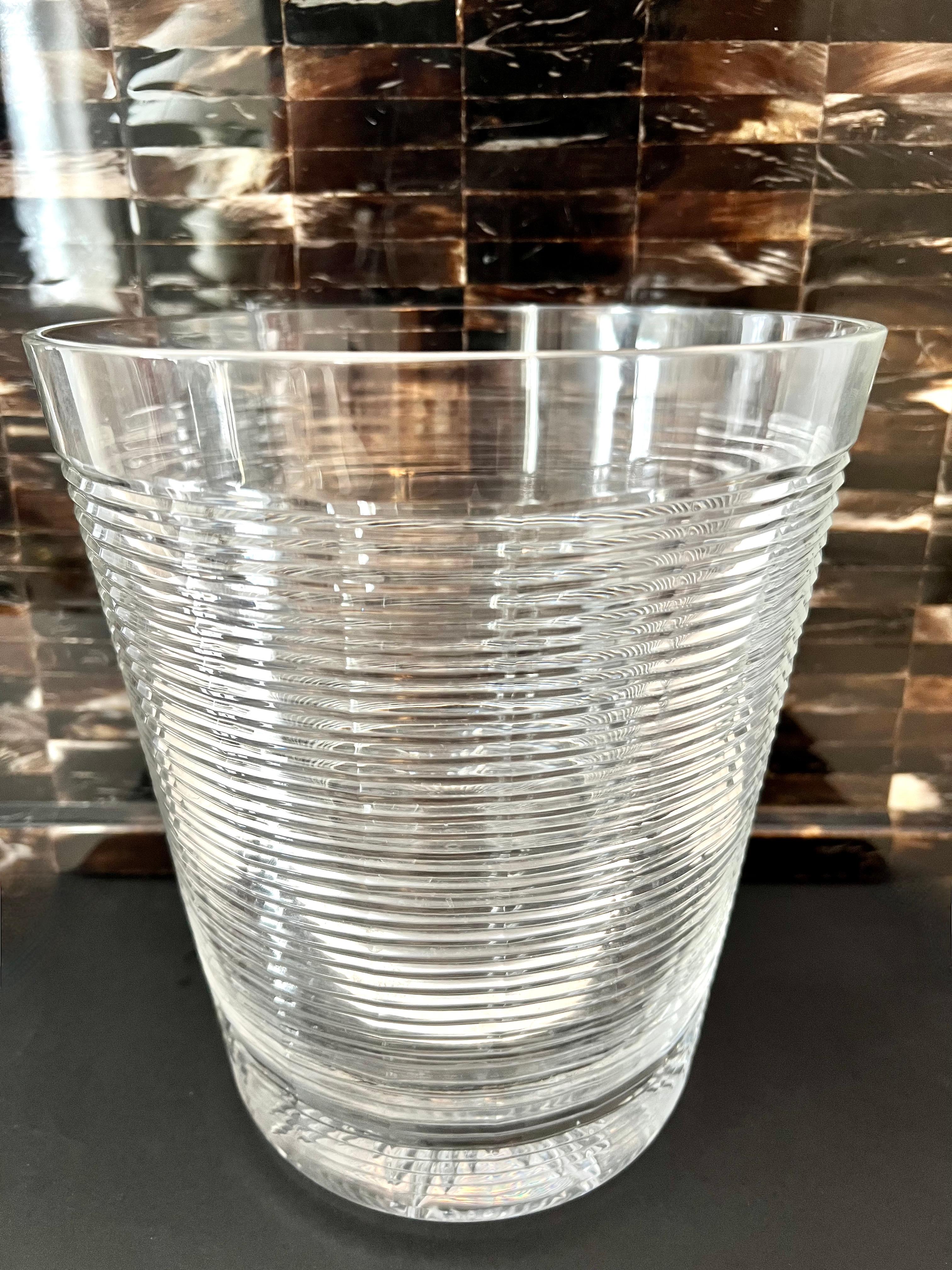 Modern Ribbed Crystal Ice or Champagne Bucket For Sale