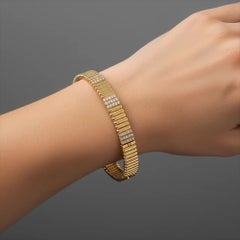 Ribbed Diamond 14K (or 18k upon request) Yellow Gold Accent Bangle Bracelet