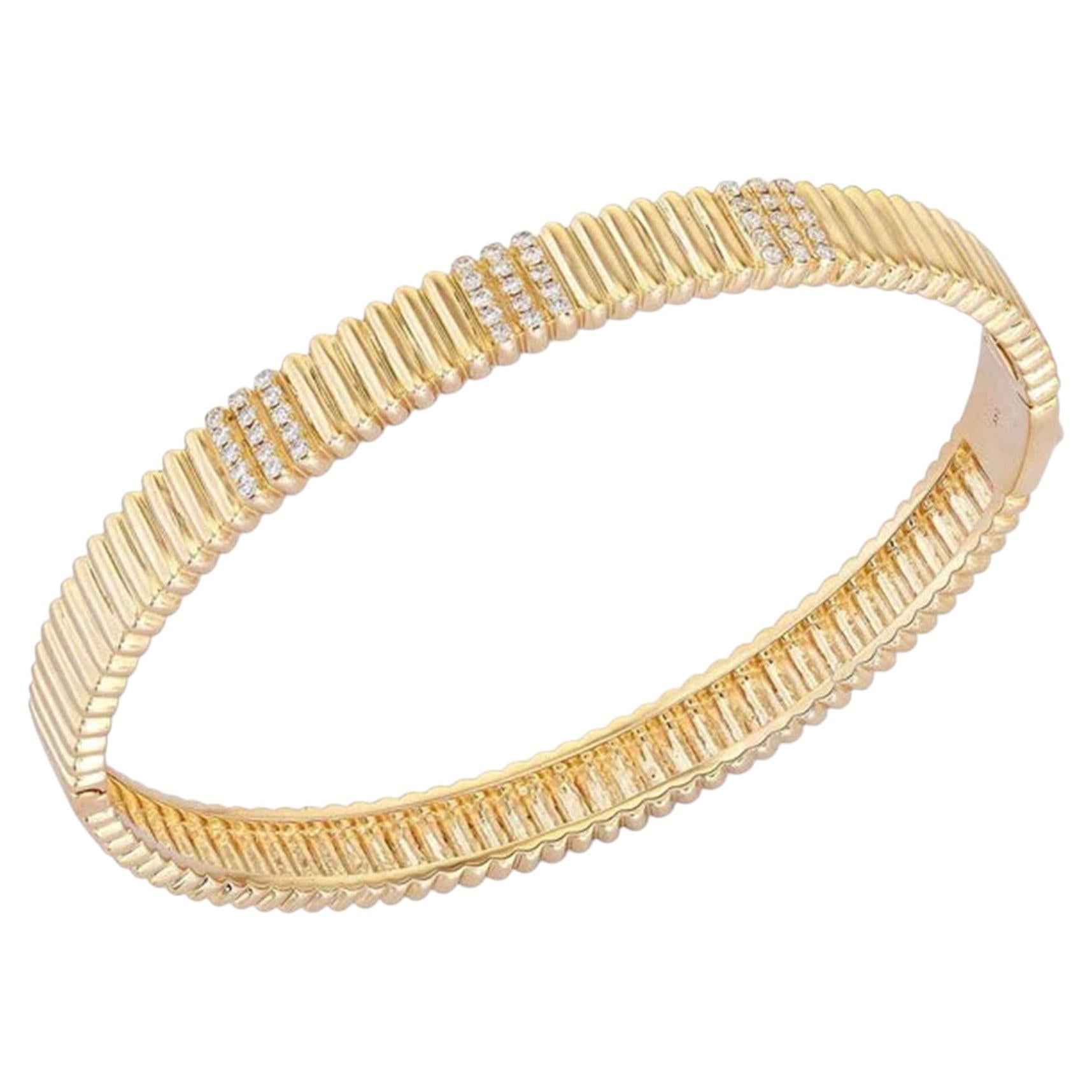 Ribbed Diamond 14K (or 18k upon request) Yellow Gold Accent Bangle Bracelet