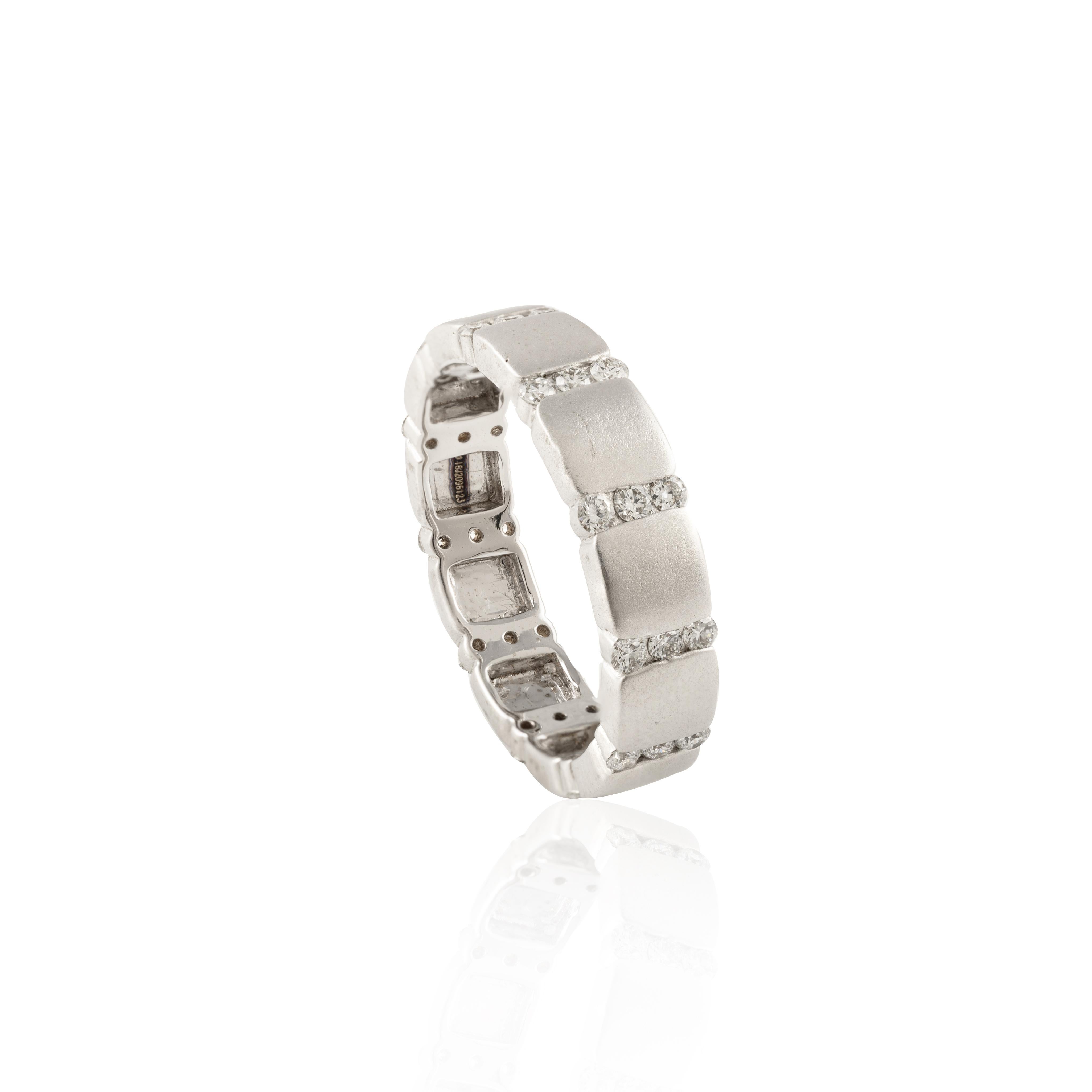 For Sale:  Unisex Diamond Eternity Engagement Band Ring in 18k Solid White Gold 8