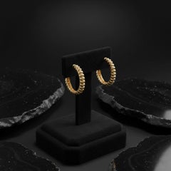 Ribbed Dome Textured 18K Yellow Gold Hoop Earrings