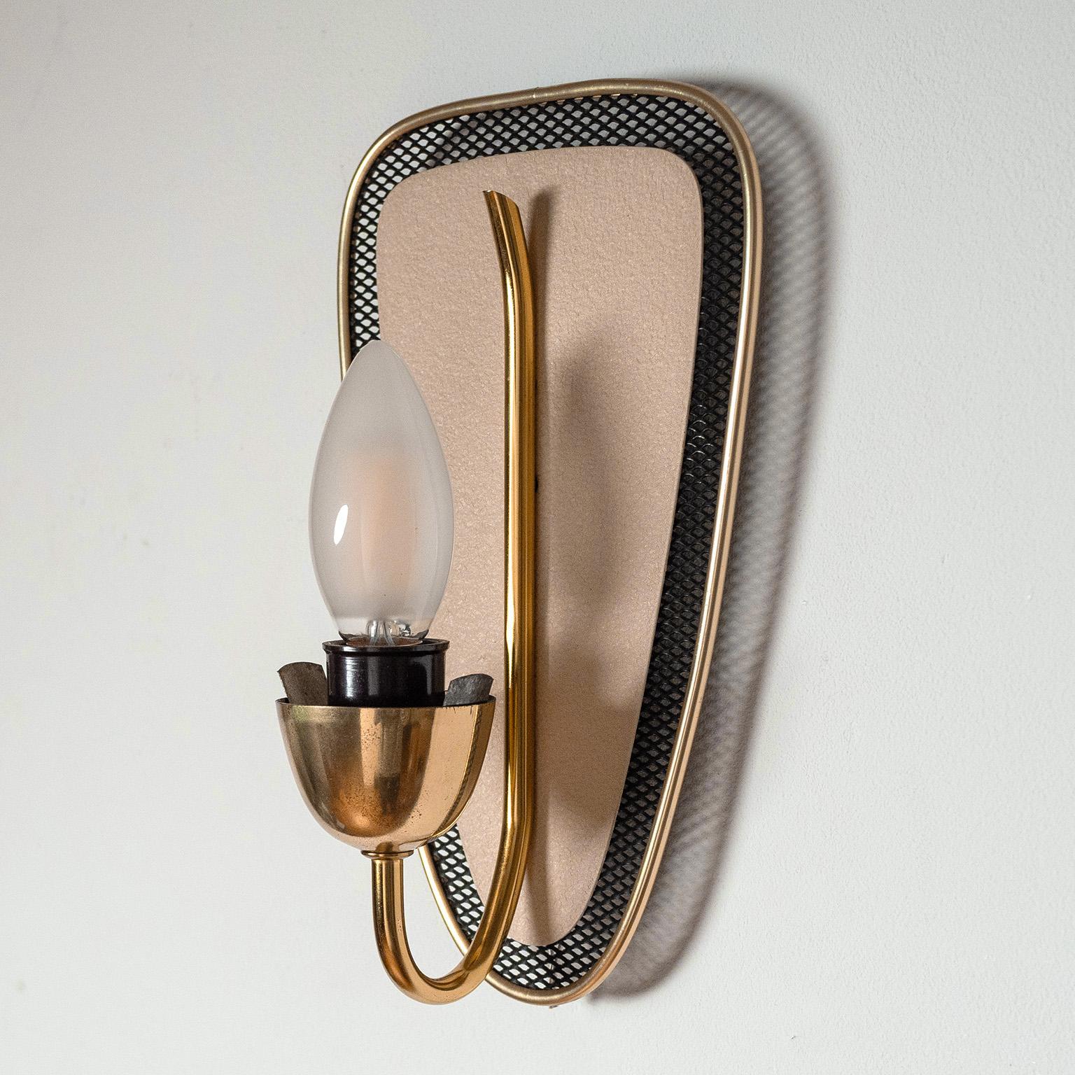 Ribbed Glass and Brass Wall Lights, 1950s In Good Condition In Vienna, AT