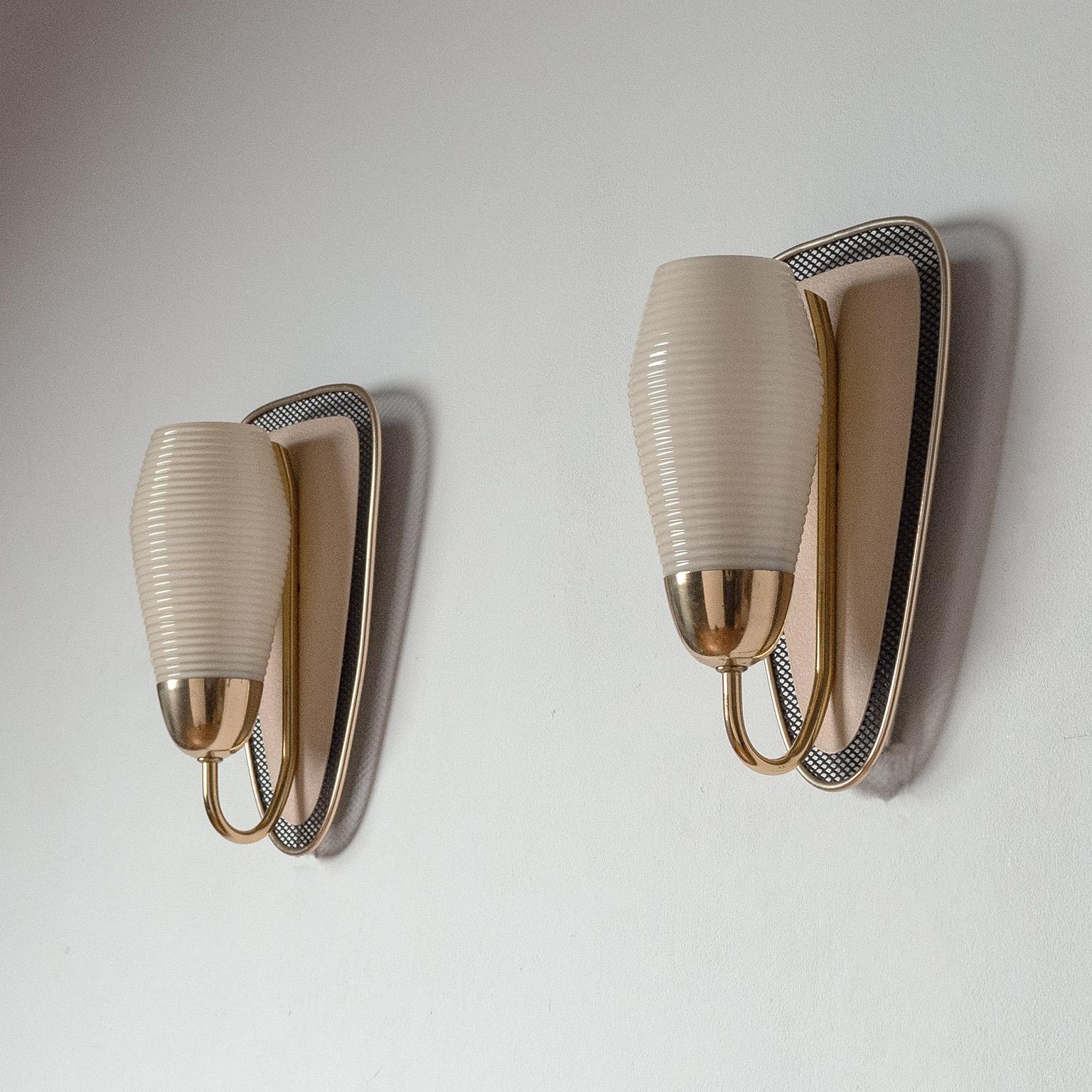 Ribbed Glass and Brass Wall Lights, 1950s 1