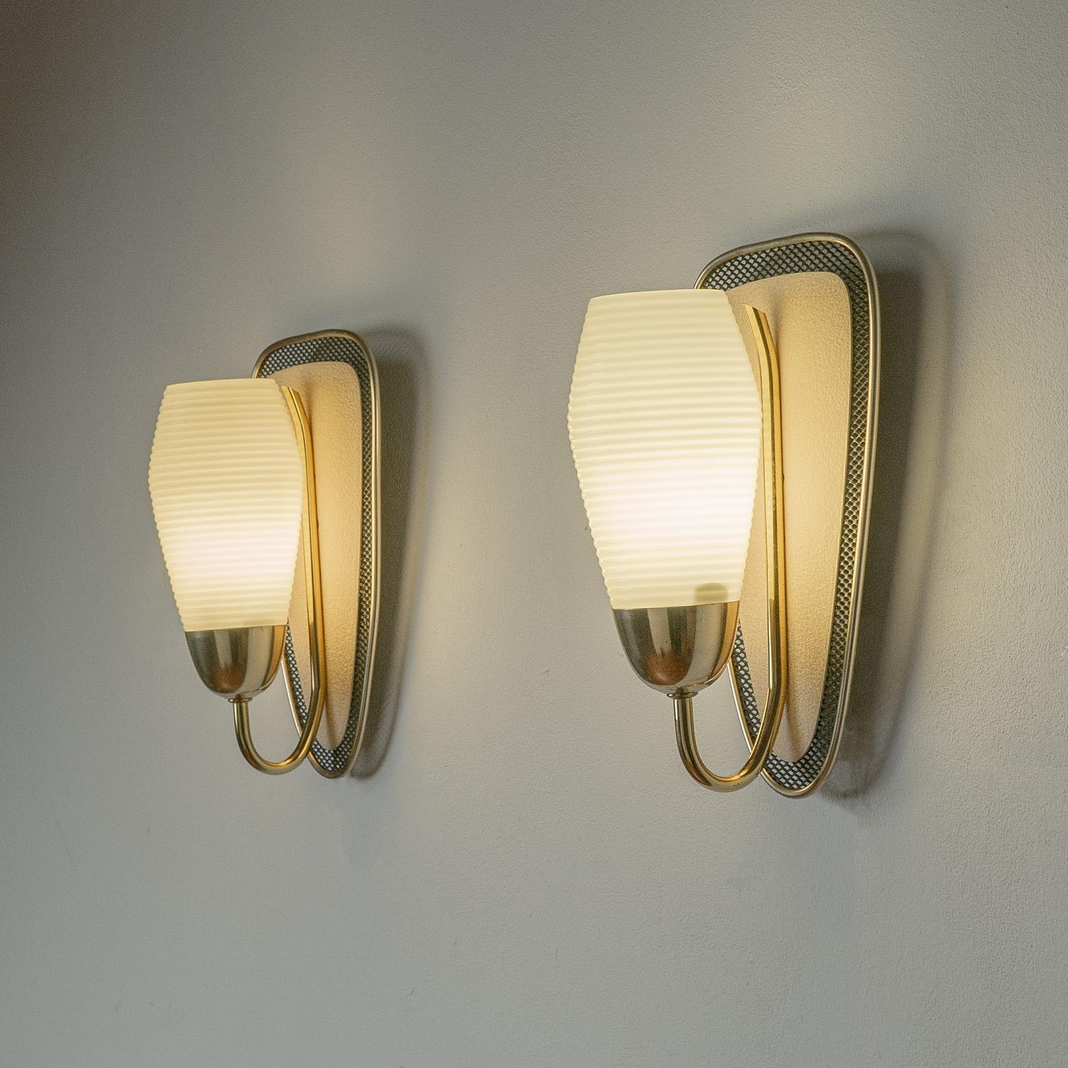 Ribbed Glass and Brass Wall Lights, 1950s 2