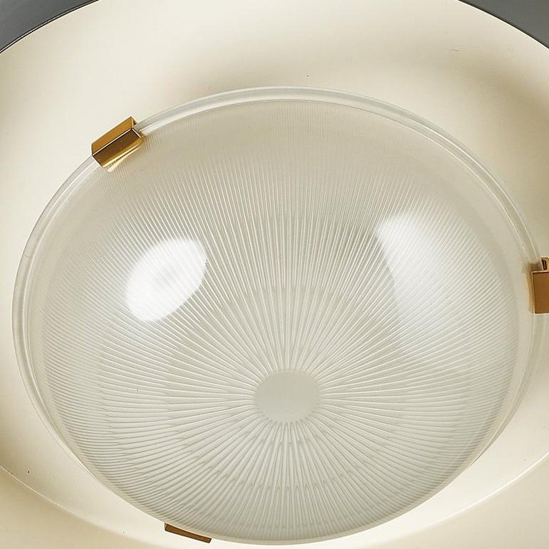 Italian Ribbed Glass and Enameled Metal Ceiling Light by Ignazio Gardella for Azucena