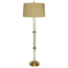 Ribbed Glass Floor Lamp with Brass Details, circa 1970