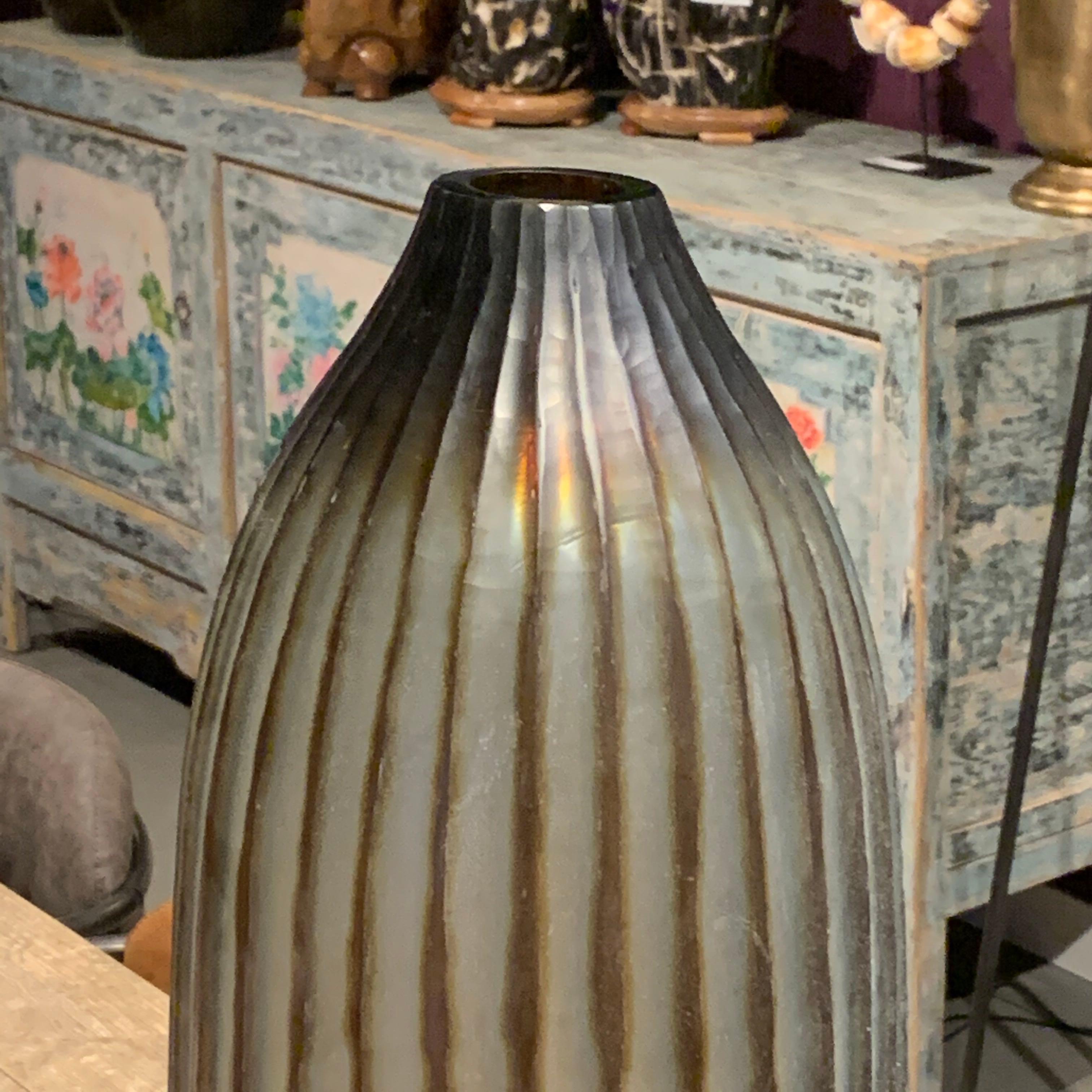 Indonesian Ribbed Glass Vase, Indonesia, Contemporary
