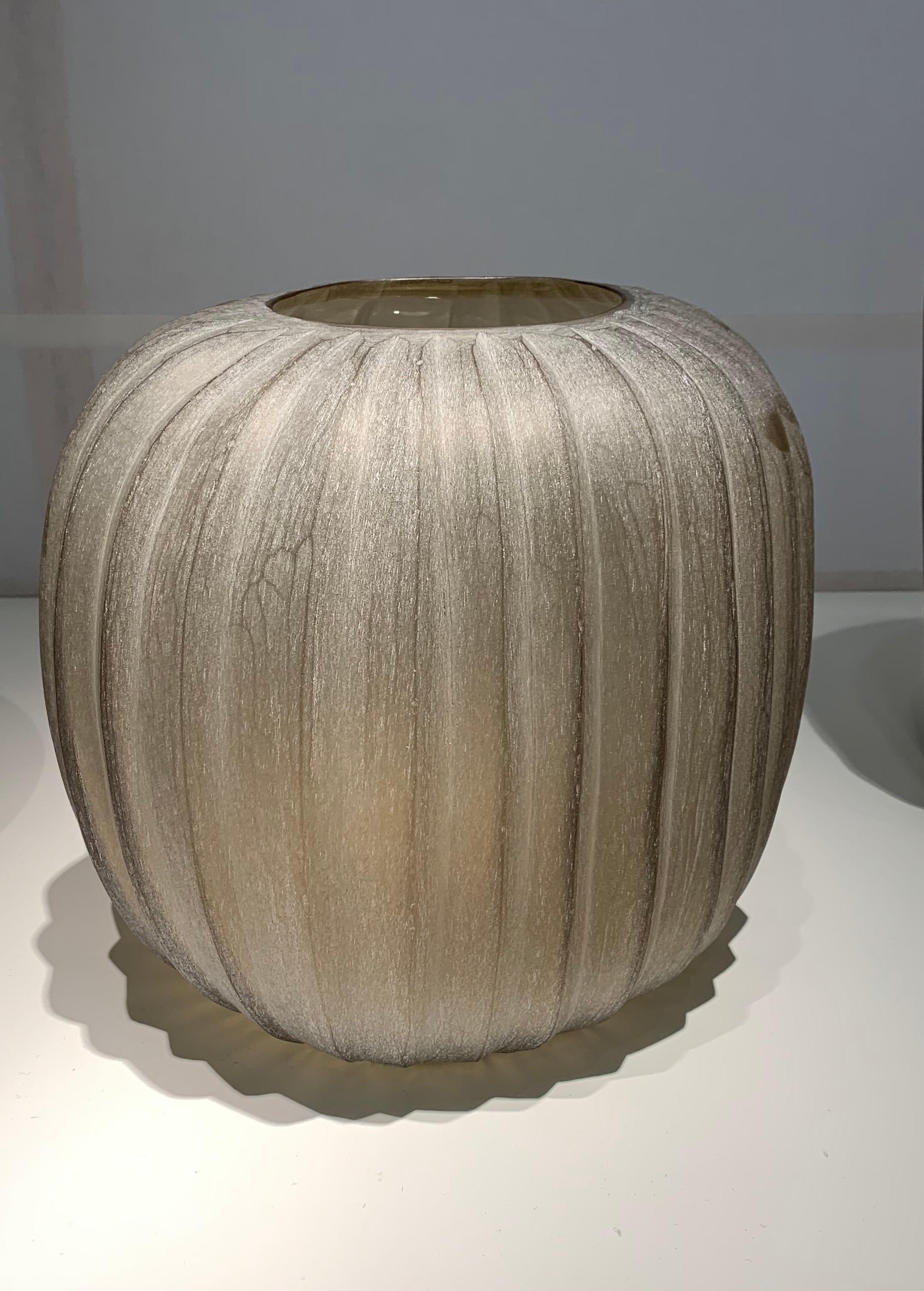 European Ribbed Glass Vase, Romania, Contemporary