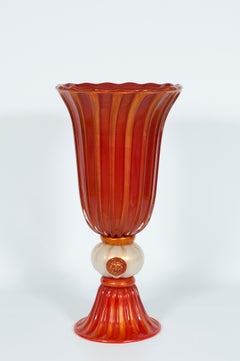 Ribbed Murano Glass Pedestal Vase by Giovanni Dalla Fina in 1980s
