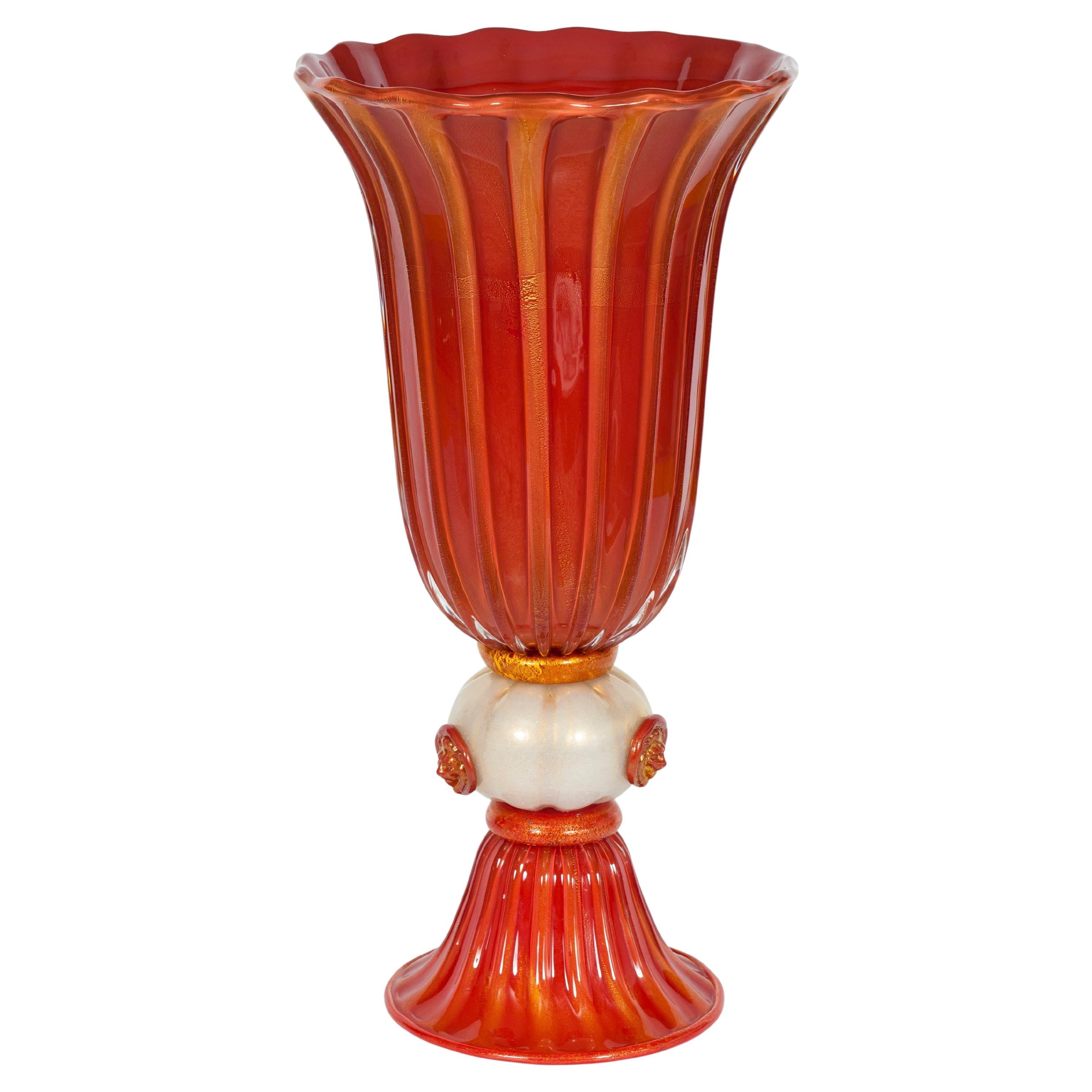 Ribbed Murano Glass Pedestal Vase by Giovanni Dalla Fina in 1980s