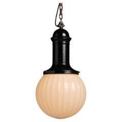 Ribbed Opaline Globe Pendant, Netherlands circa 1930