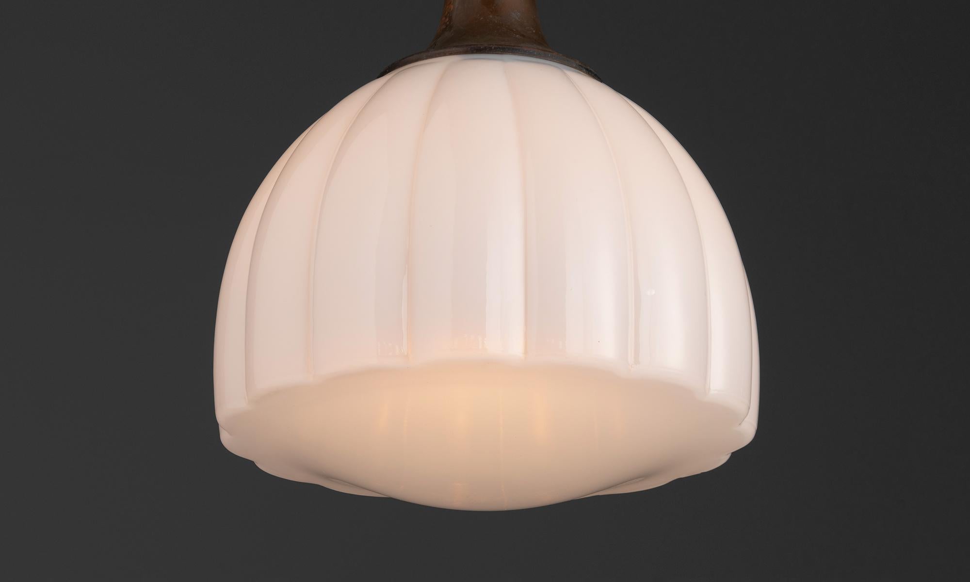 Early 20th Century Ribbed Opaline Pendant, Netherlands circa 1920 For Sale