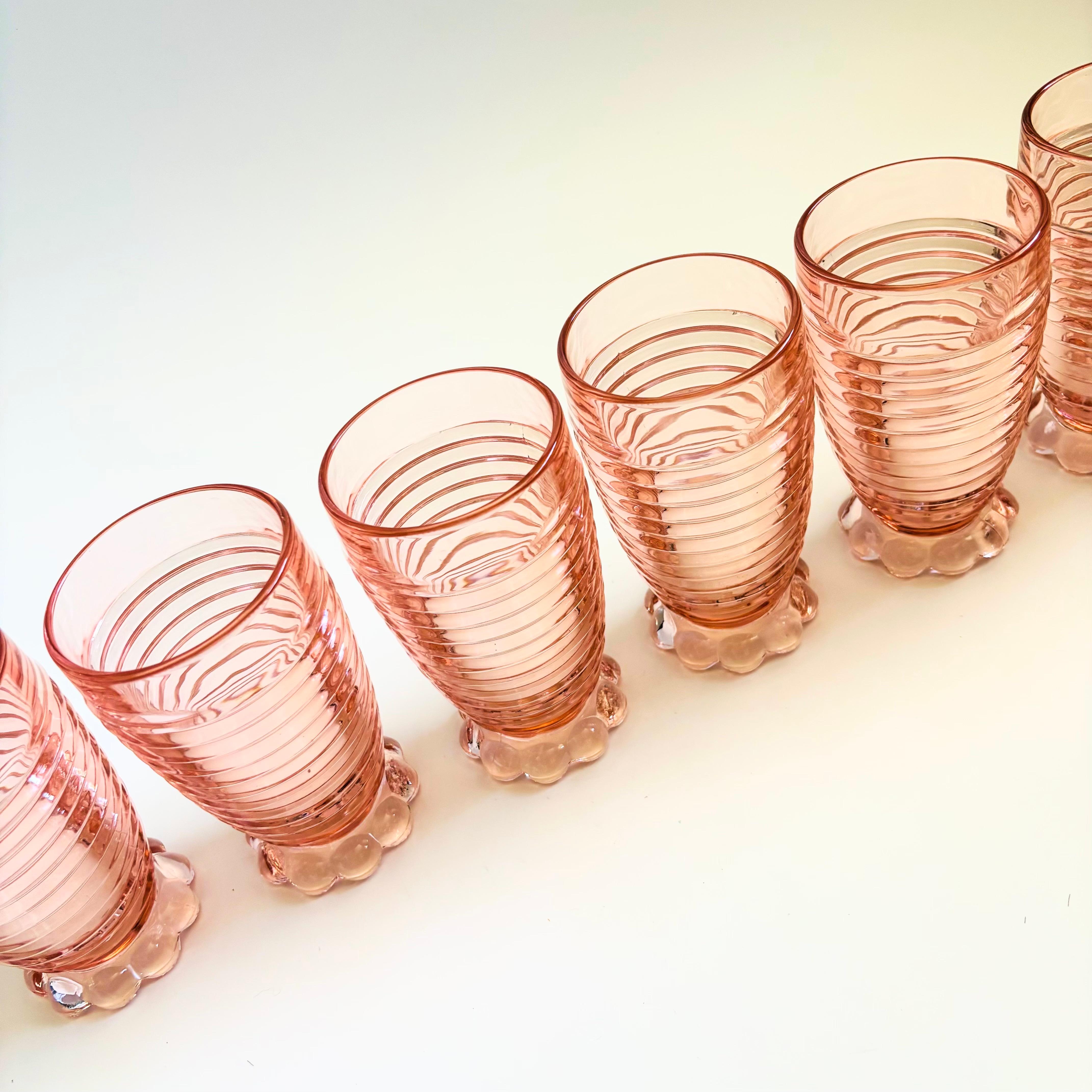 Ribbed Pink Tumblers - Manhattan Pink by Anchor Hocking - Set of 6 For Sale 3