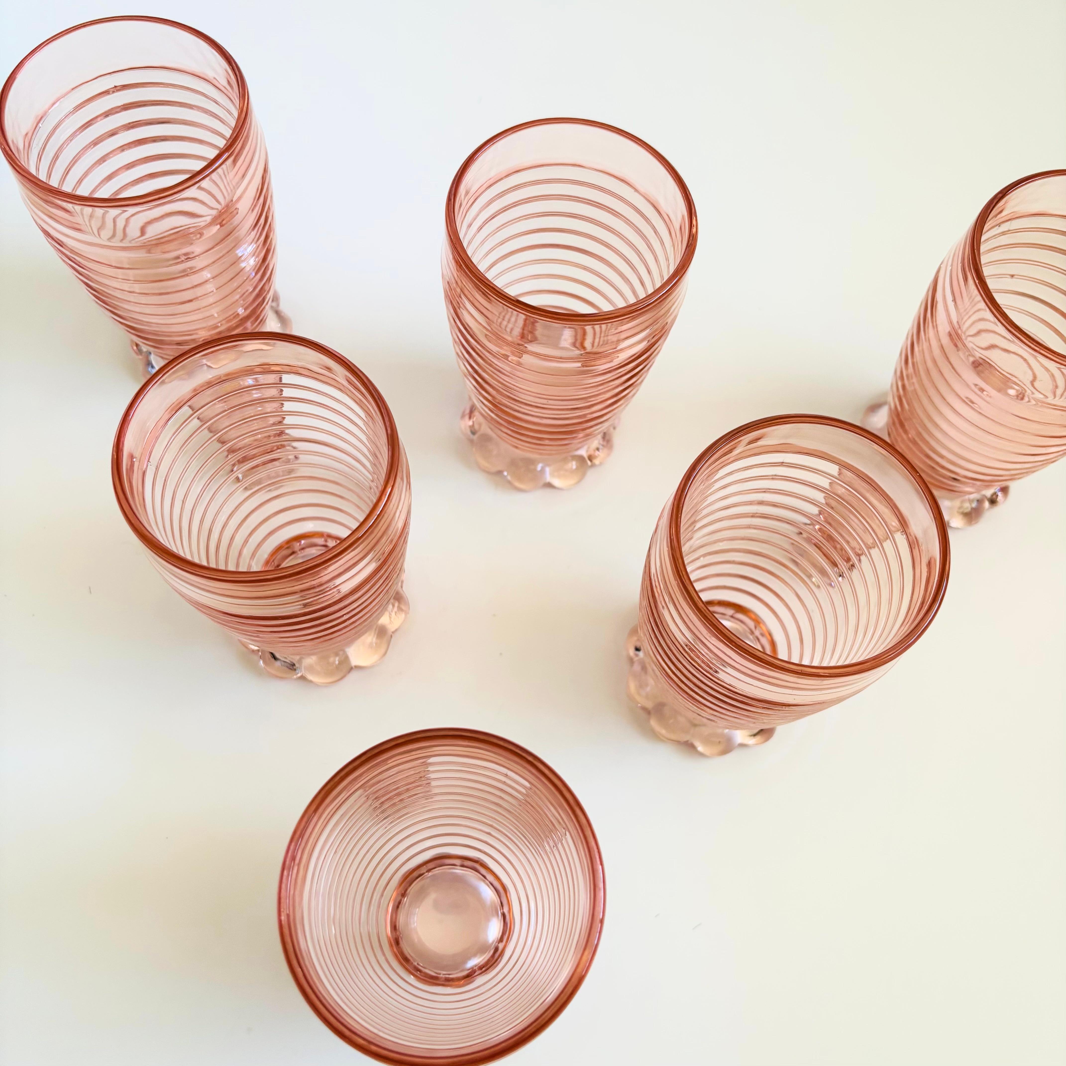 American Ribbed Pink Tumblers - Manhattan Pink by Anchor Hocking - Set of 6 For Sale