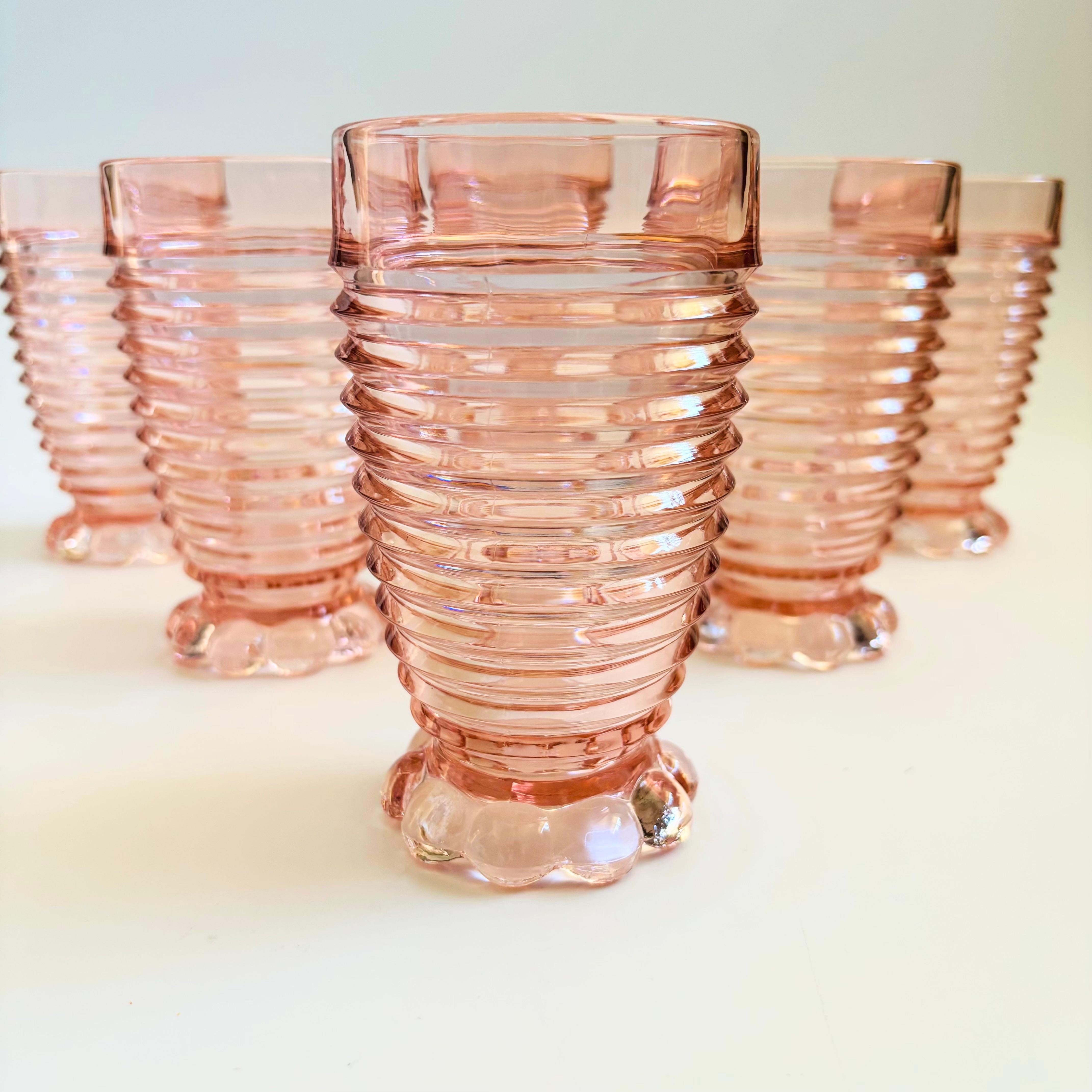Ribbed Pink Tumblers - Manhattan Pink by Anchor Hocking - Set of 6 In Good Condition For Sale In Fairfield, CA
