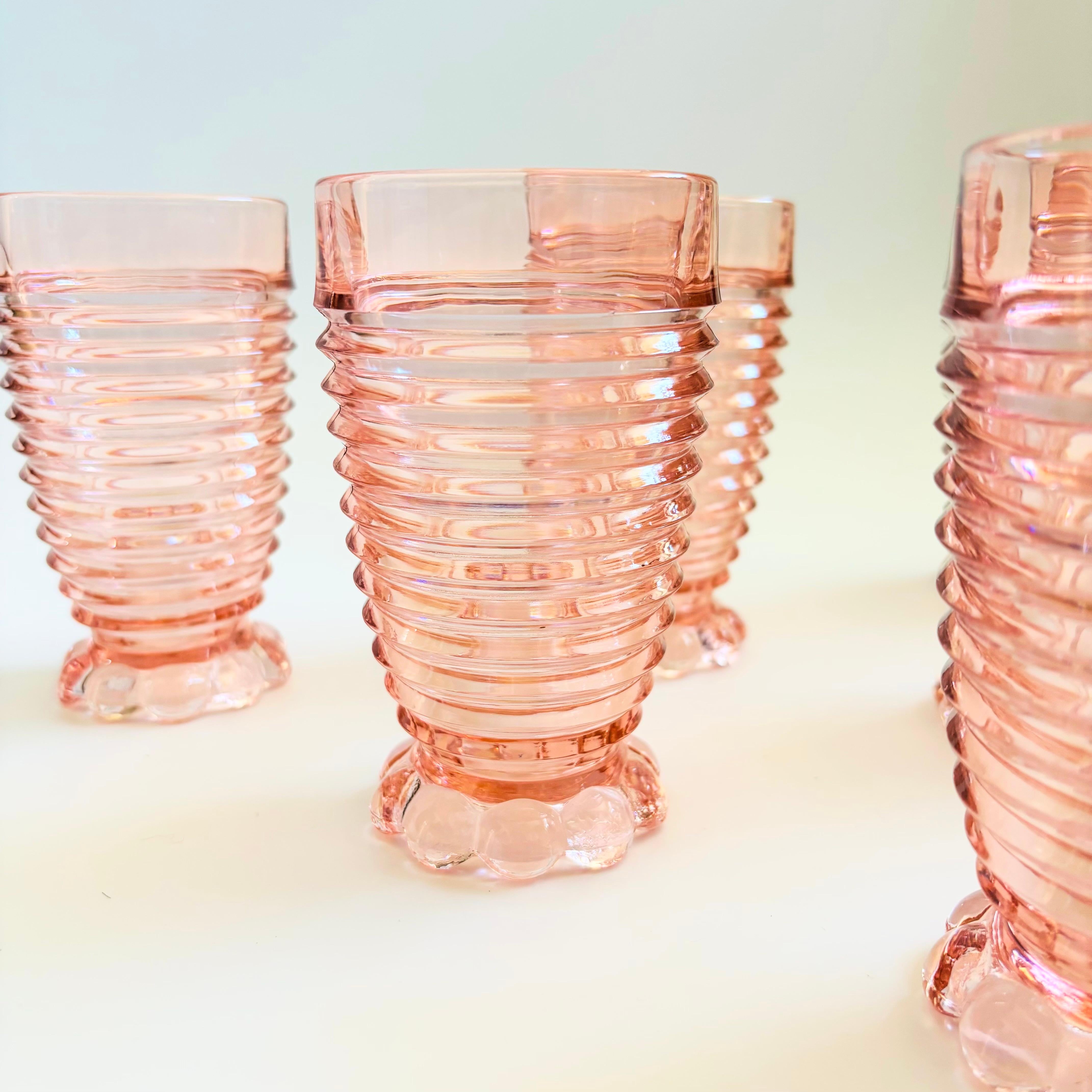 Mid-20th Century Ribbed Pink Tumblers - Manhattan Pink by Anchor Hocking - Set of 6 For Sale