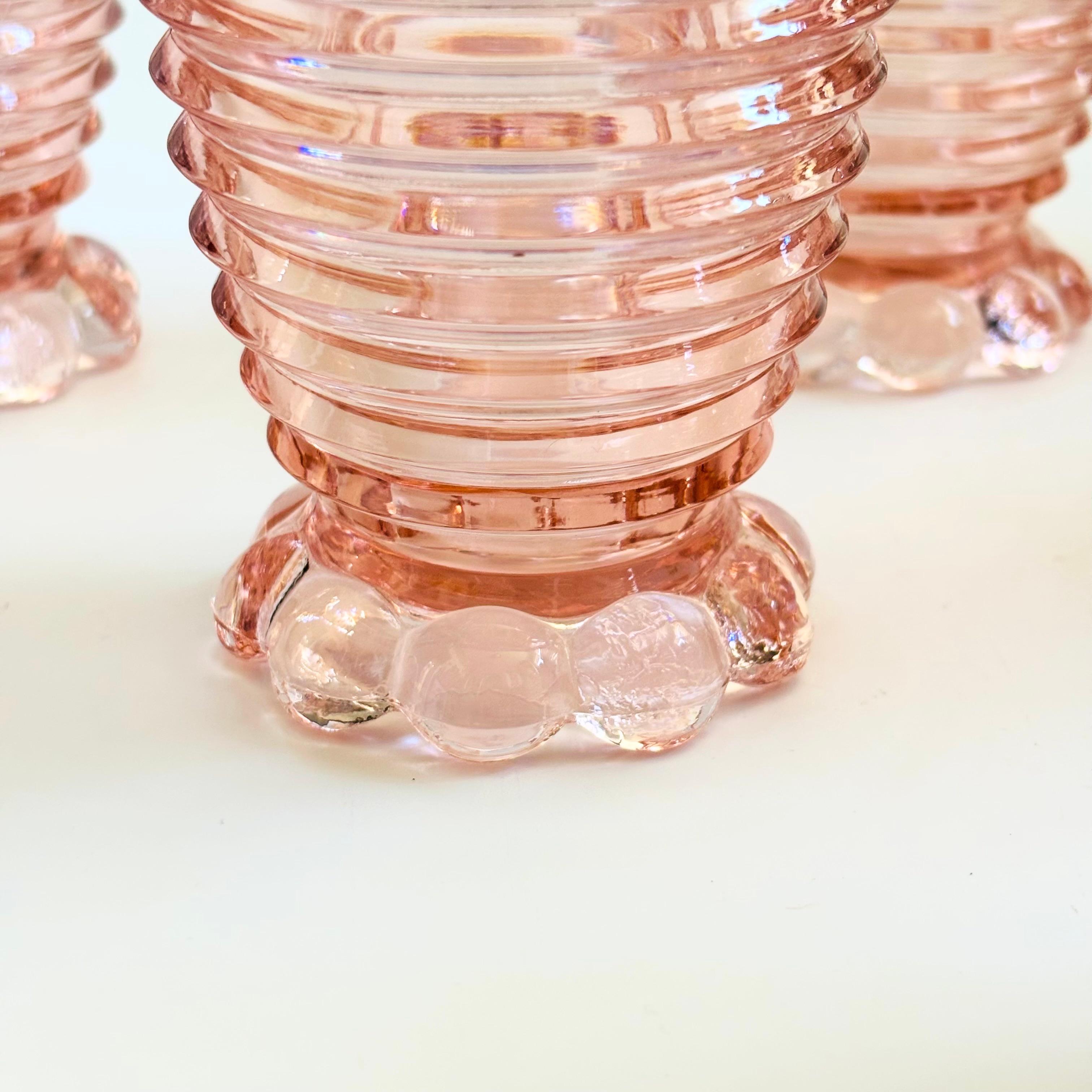 Glass Ribbed Pink Tumblers - Manhattan Pink by Anchor Hocking - Set of 6 For Sale