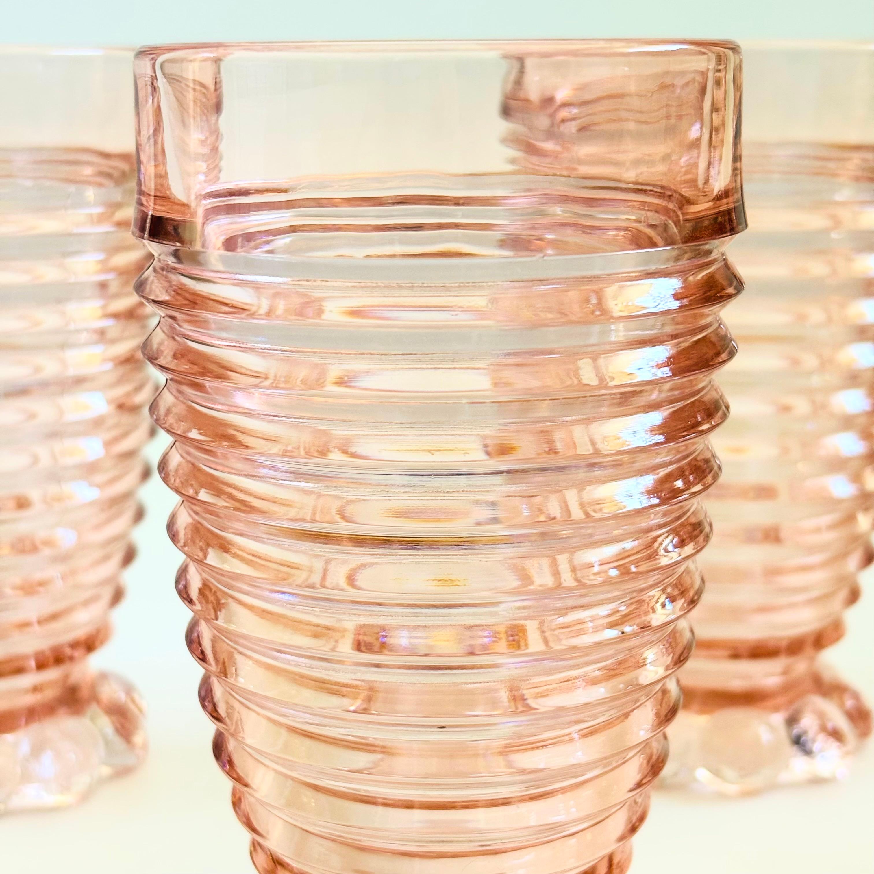 Ribbed Pink Tumblers - Manhattan Pink by Anchor Hocking - Set of 6 For Sale 1