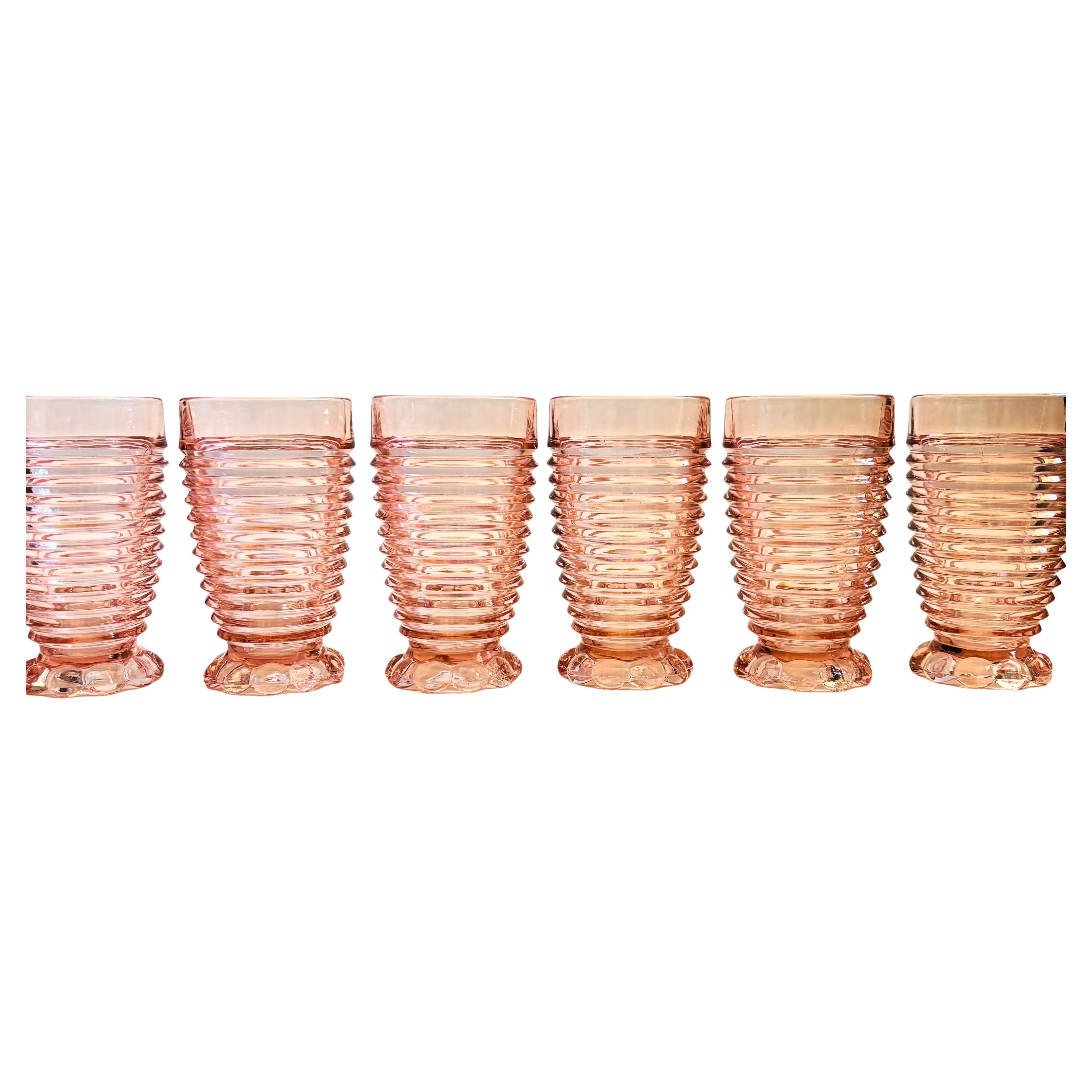 Ribbed Pink Tumblers - Manhattan Pink by Anchor Hocking - Set of 6 For Sale